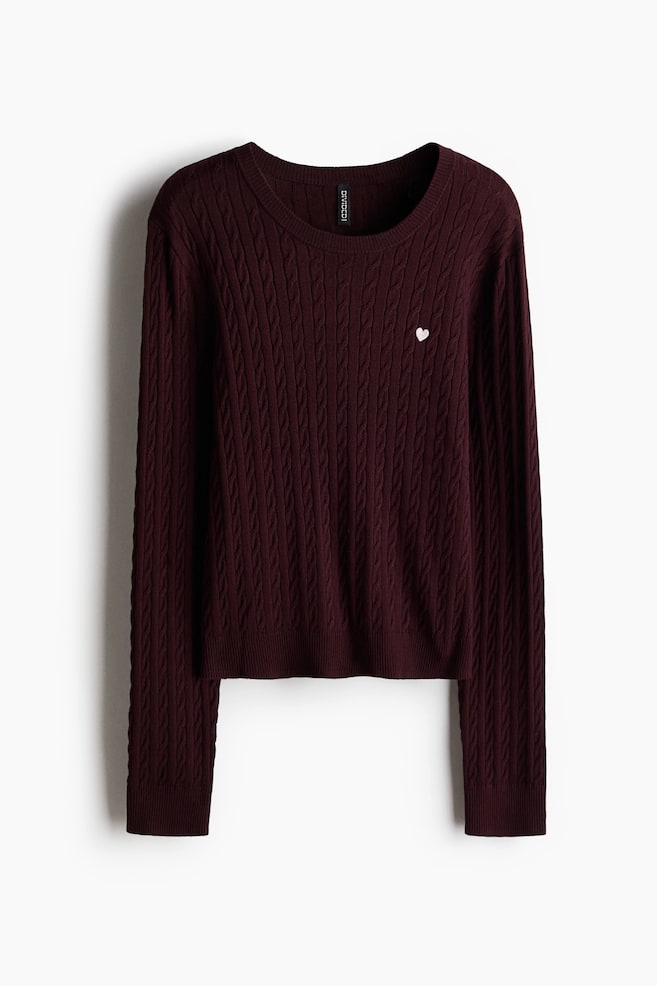 Cable-Knit Sweater - Burgundy/White - 1