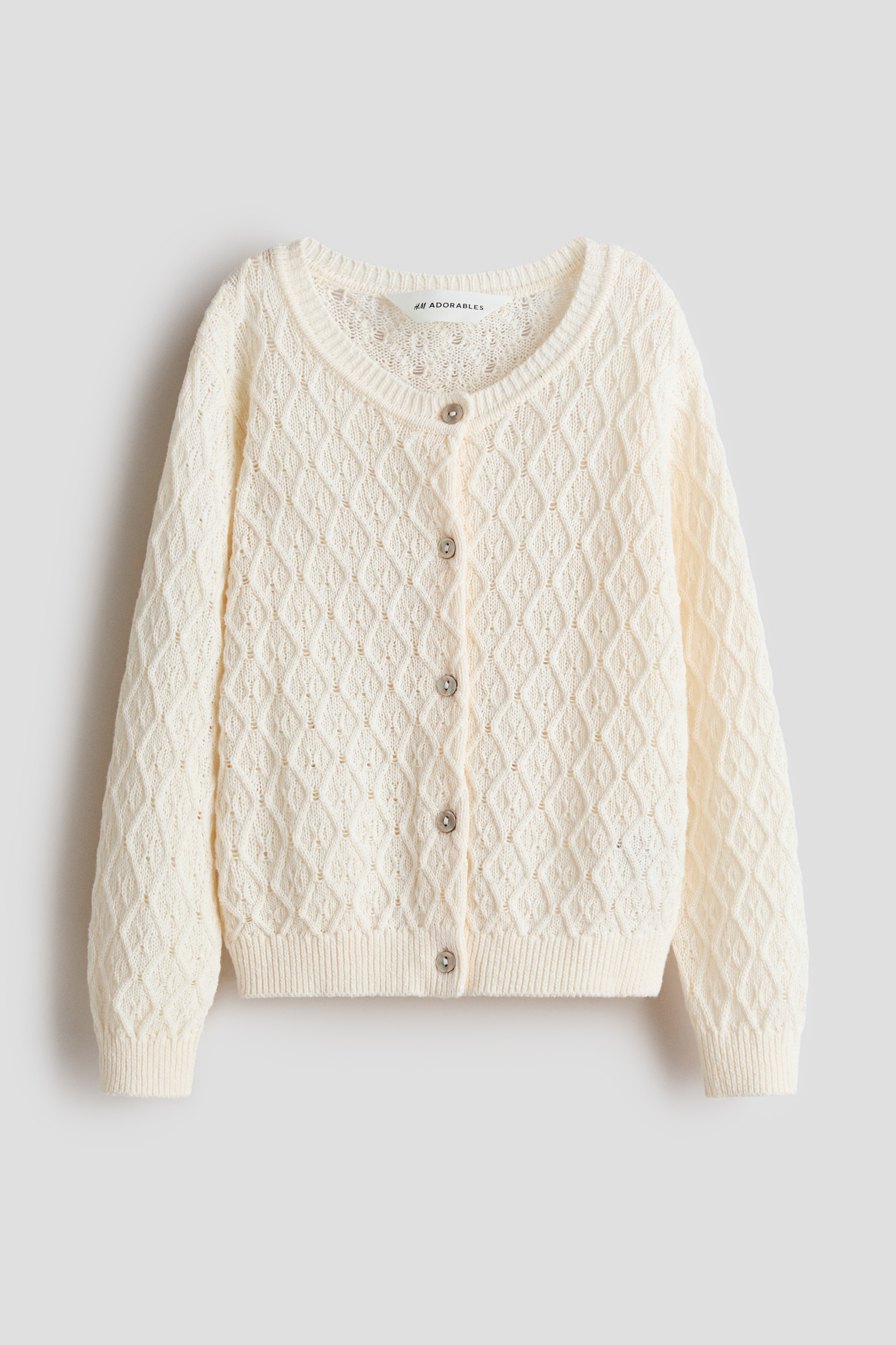 Pointellestrikket cardigan i bomull - Cream/Lys blå