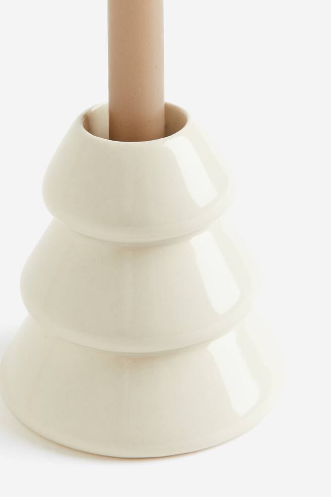 Stoneware candlestick - White - 2