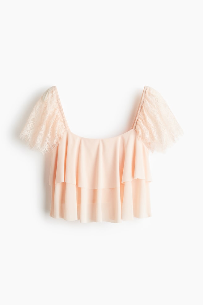 Lace-sleeved top - Powder pink - 1