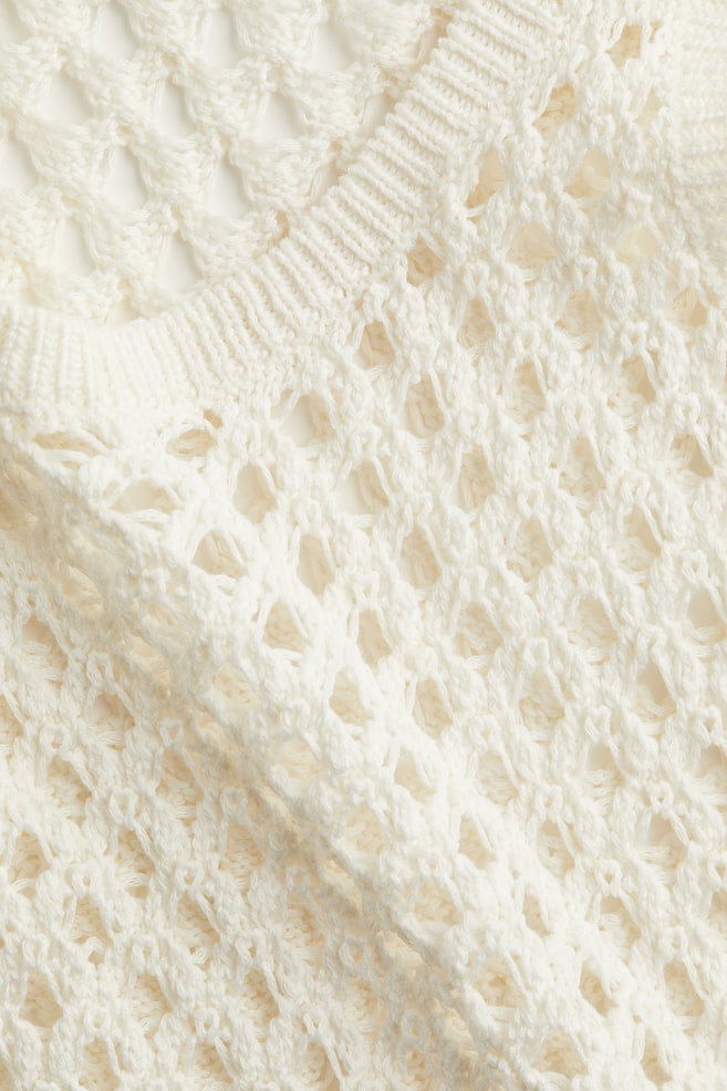 Crochet-Look Dress-White - 3