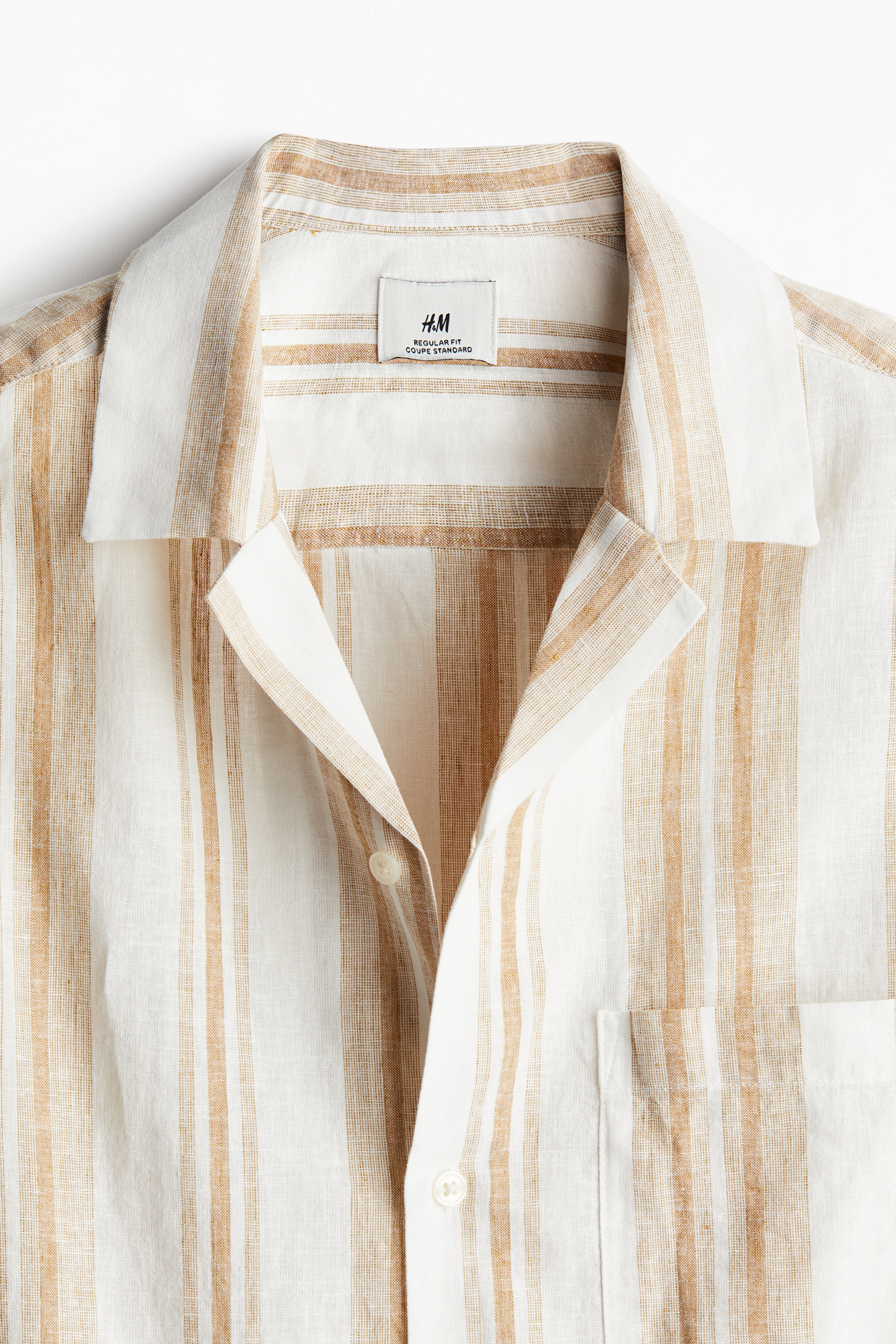 Men's Beige/striped Regular Fit Linen-blend Resort Shirt | H&M CA
