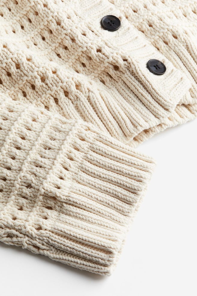 Hole-knit collared cardigan - Light beige - 3