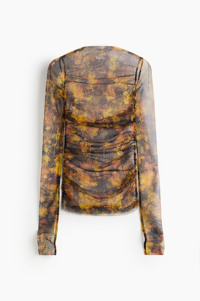 Draped mesh top - Black/Floral - 1