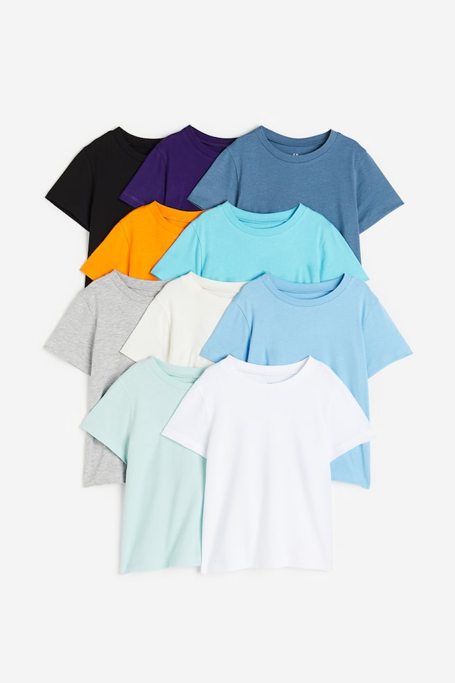 10-pak T-shirt i bomuld - Mintgrøn/Lyseblå/Orange/Turkis/Kakigrøn - 1
