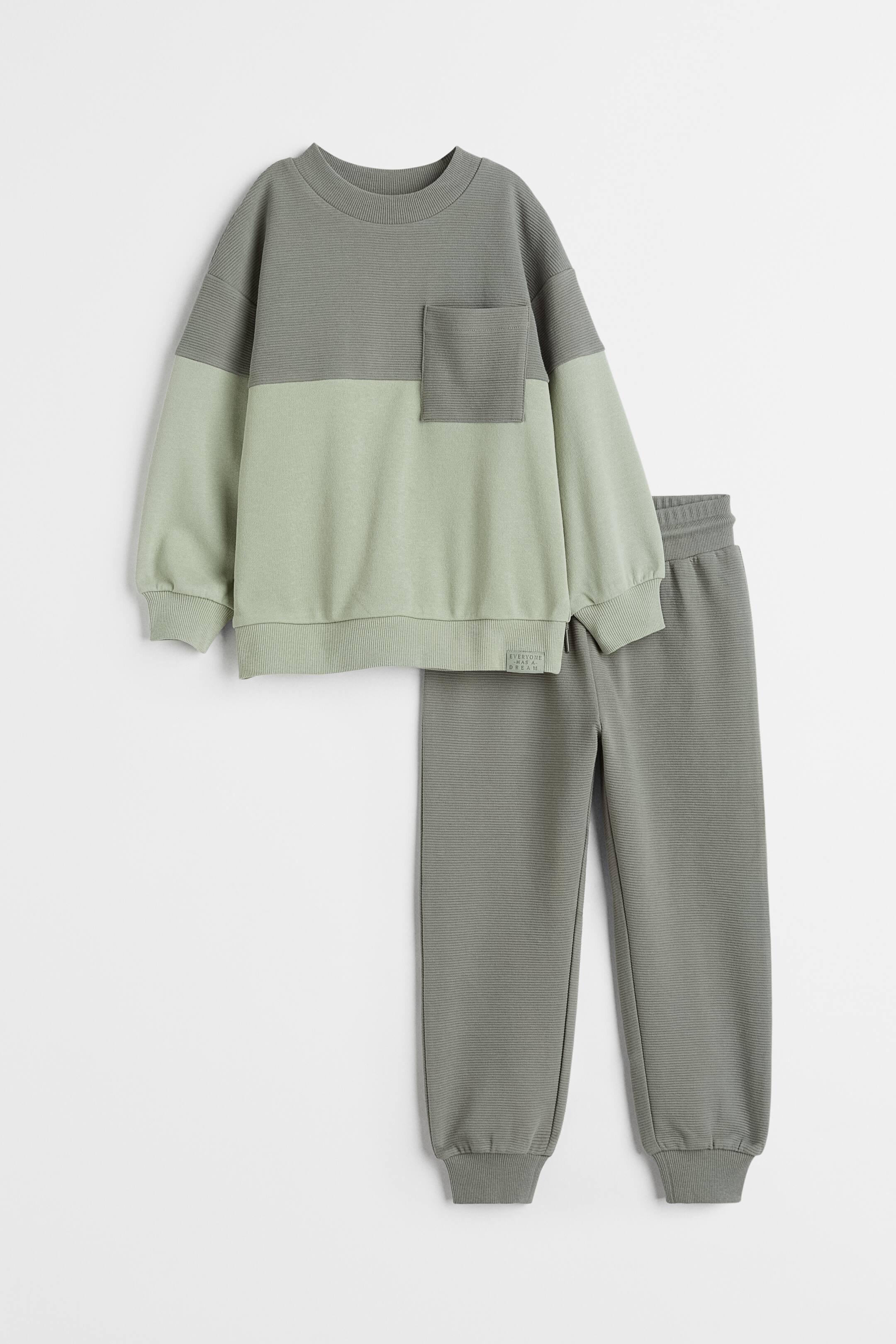 View larger image: 2-piece top and joggers set - Khaki green/Grey-green - Kids | H&M IN 1