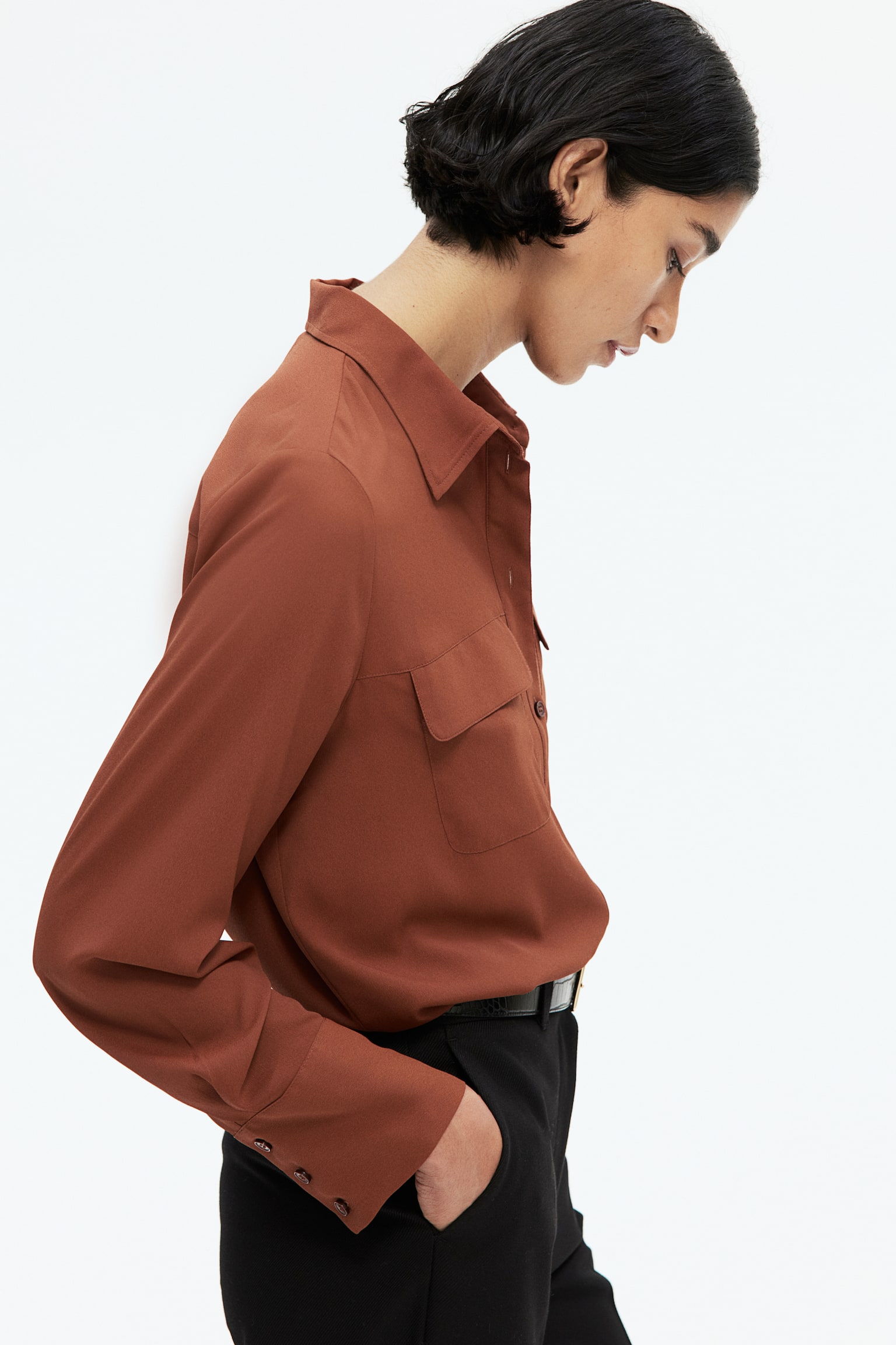 Crêpe shirt - Brown/Pigeon blue/White/Black/Dark khaki green - 4