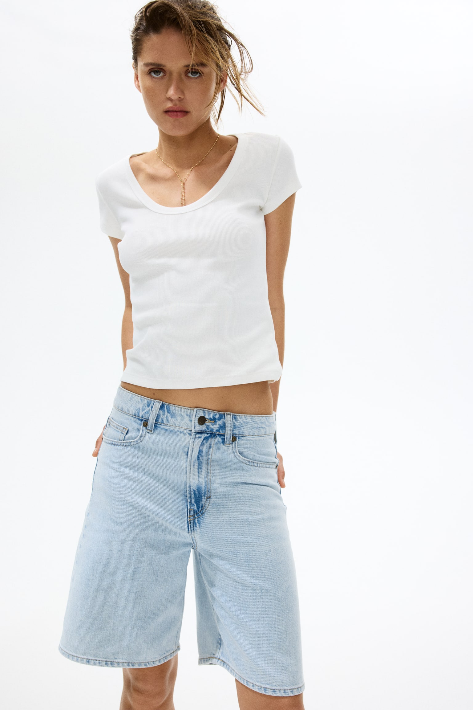 Denim Bermuda shorts-כחול ג'ינס בהיר - 1