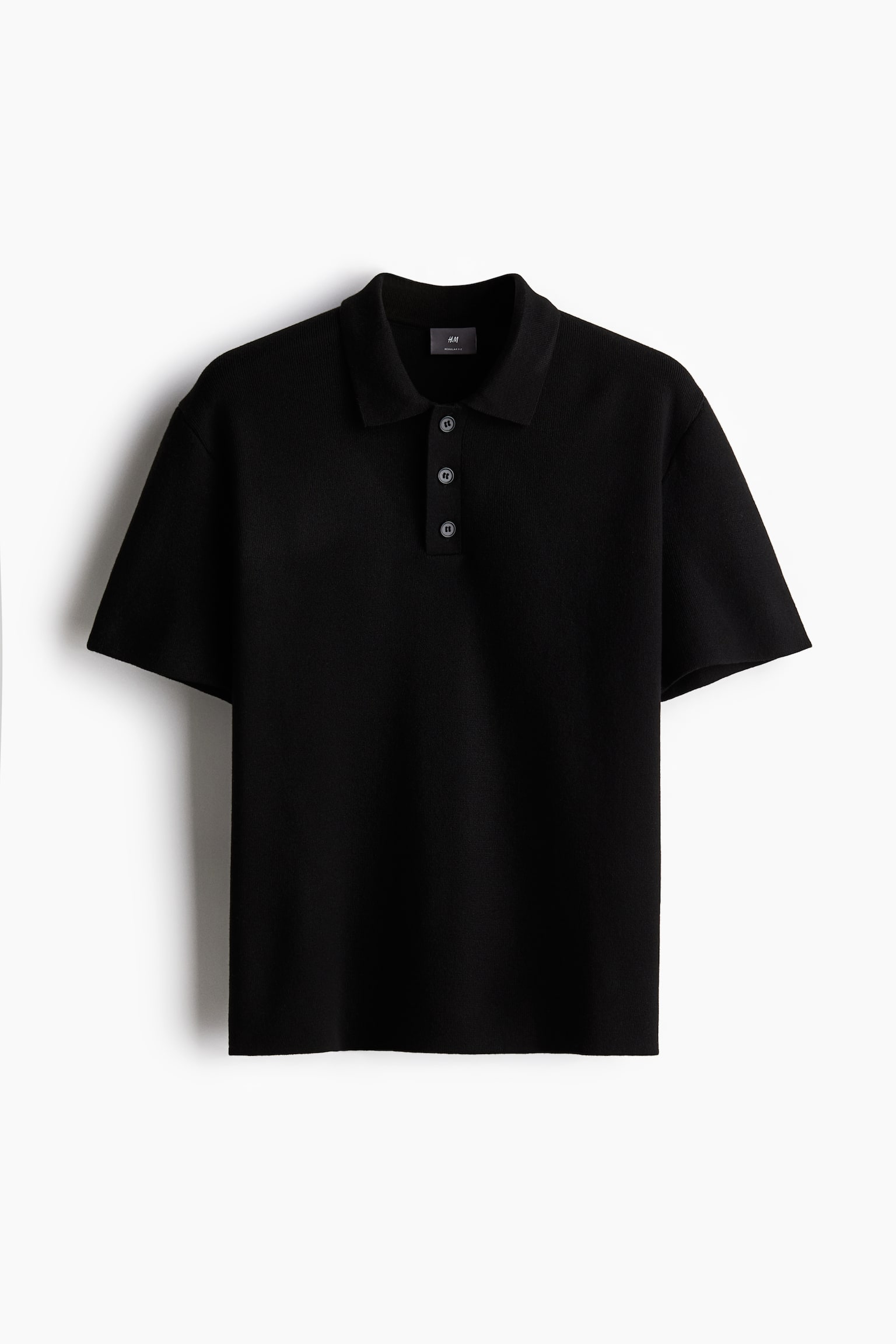 Regular Fit Fine-knit polo shirt - Black/White - 2