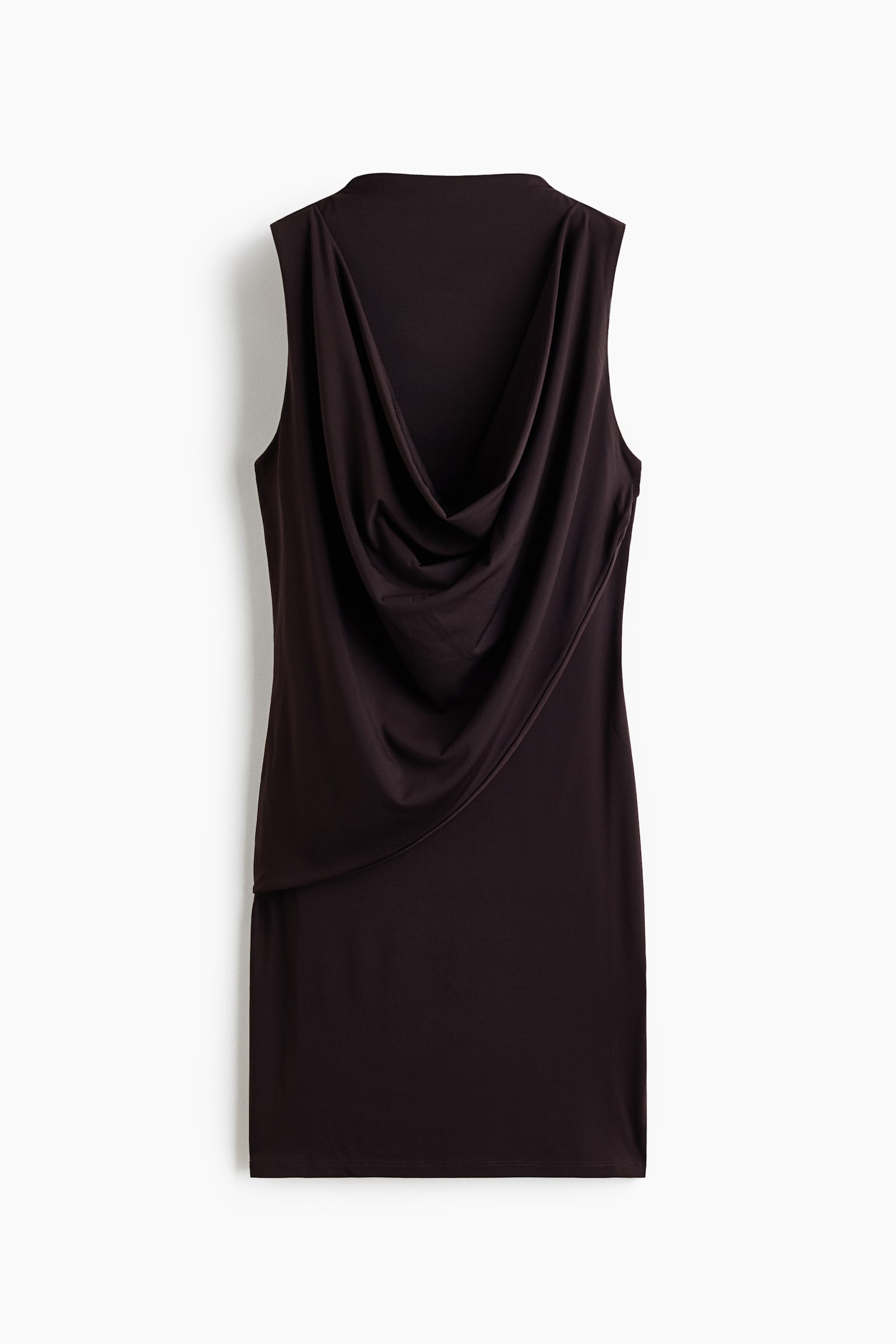 Gedrapeerde tricot jurk - Donkerbruin - 1