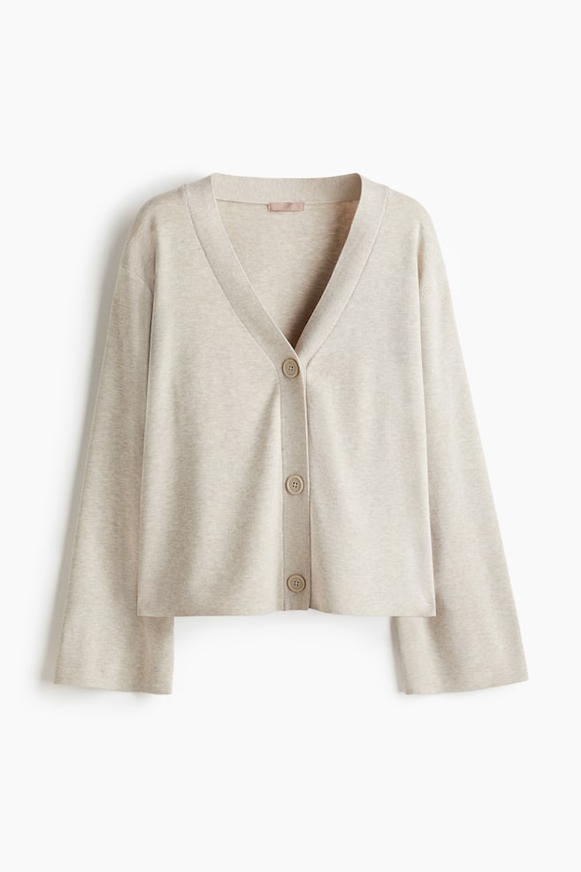 Fine-Knit Cardigan - Light beige melange/Gray melange/Dark gray melange/Light beige melange/Navy blue - 1