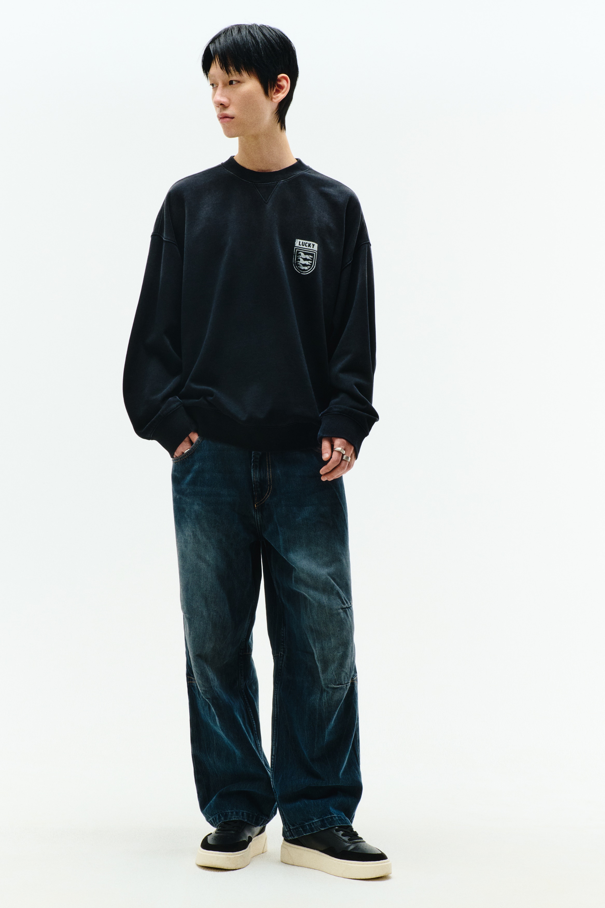 ルーズフィット コットンスウェットシャツ - ブラック／Lucky - Men