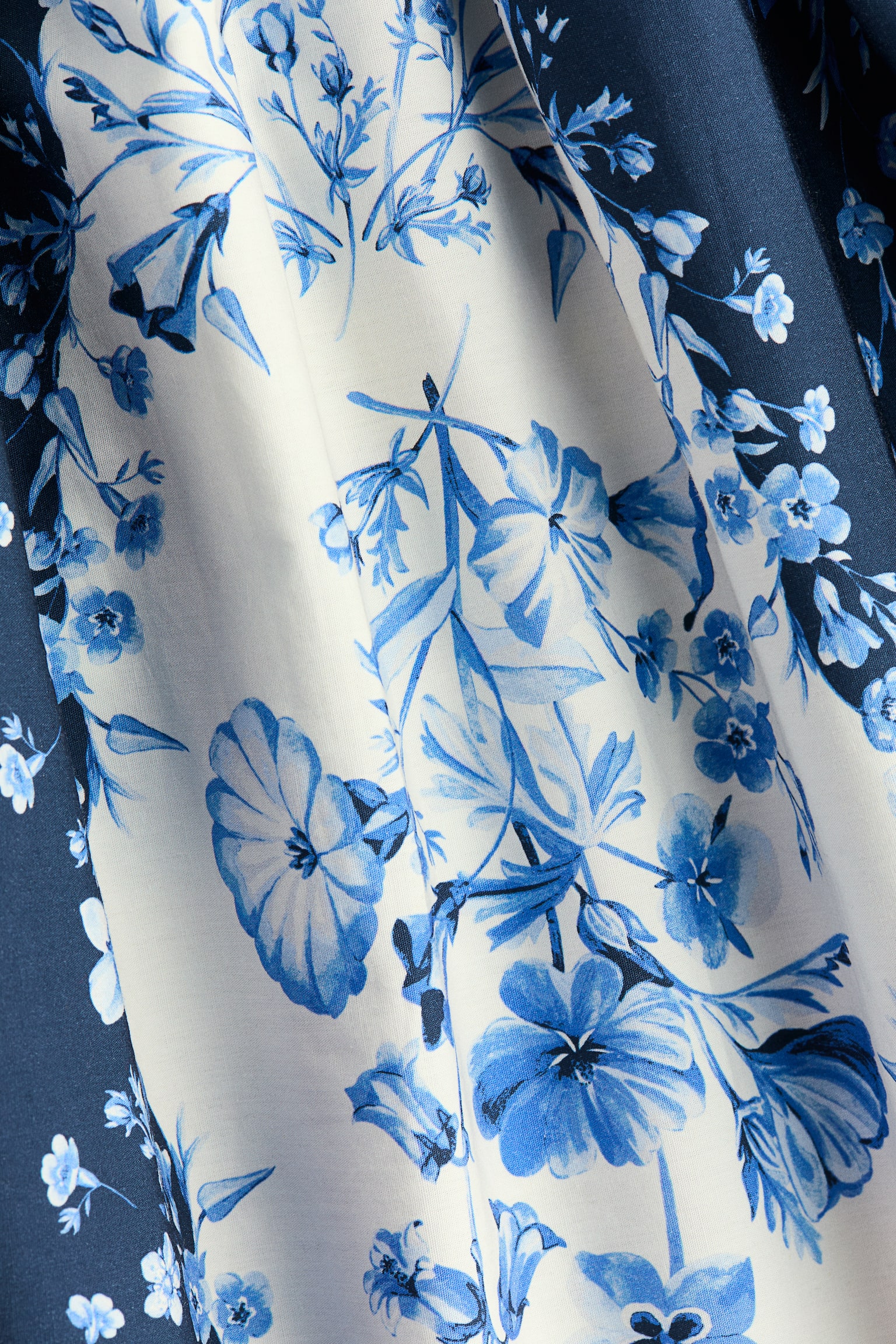 Vestido em popelina com saia rodada - Azul marinho/Floral azul - 3