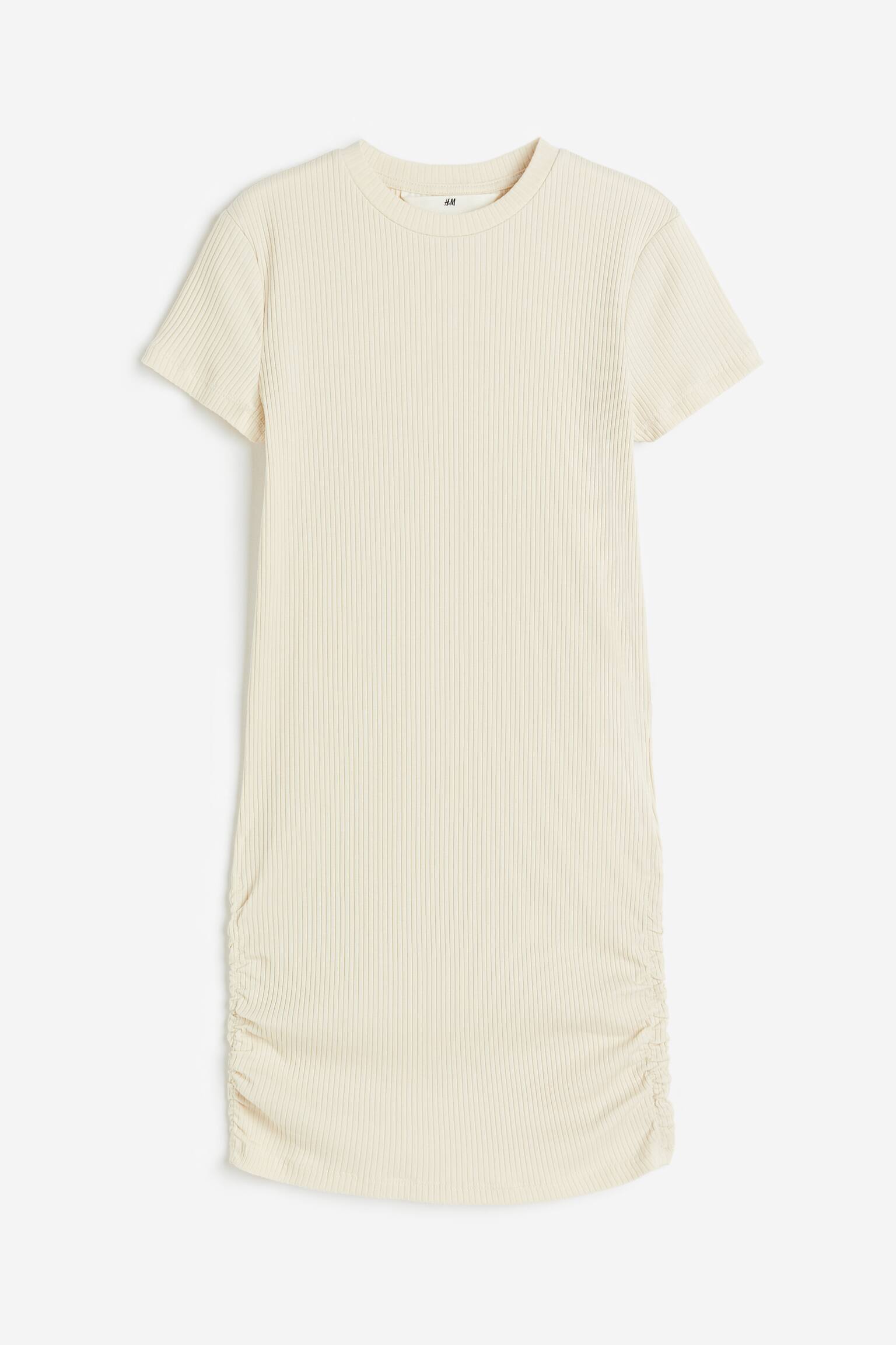 Ribbed jersey dress - Light beige - 1