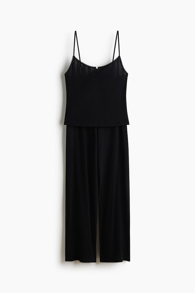 Cotton pointelle pyjamas - Black - 1