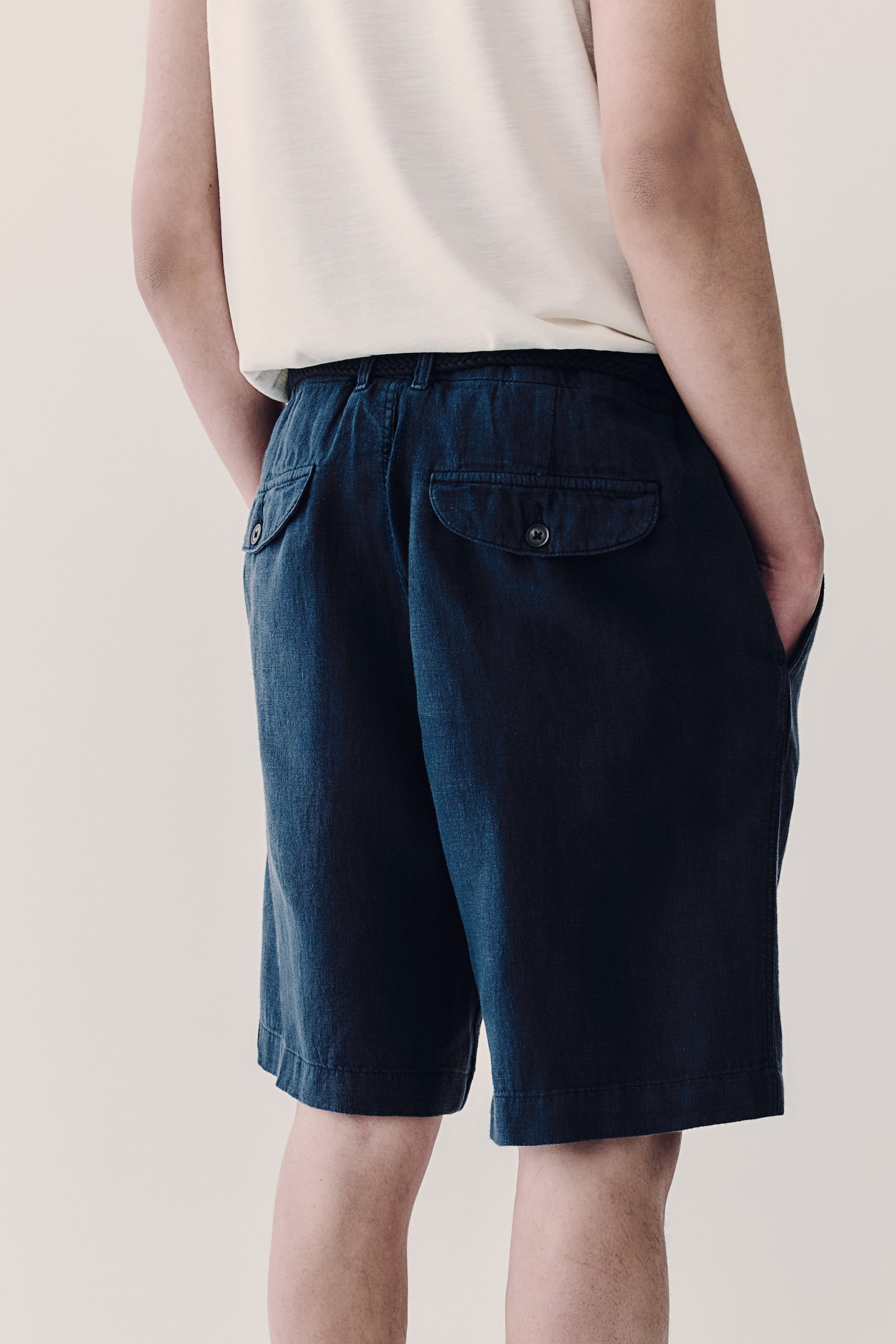 Regular Fit Linen shorts - Navy blue/Black/White - 5