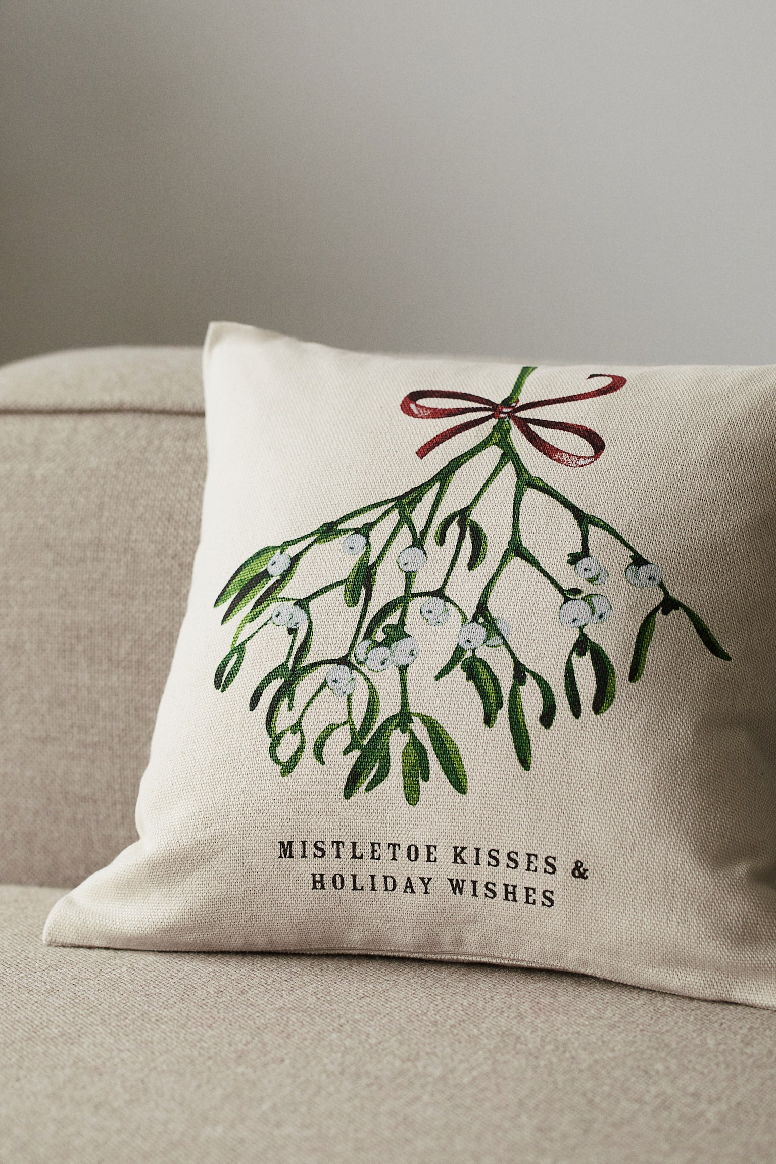 Printed cotton cushion cover - Light beige/Mistletoe/White/Black - 2