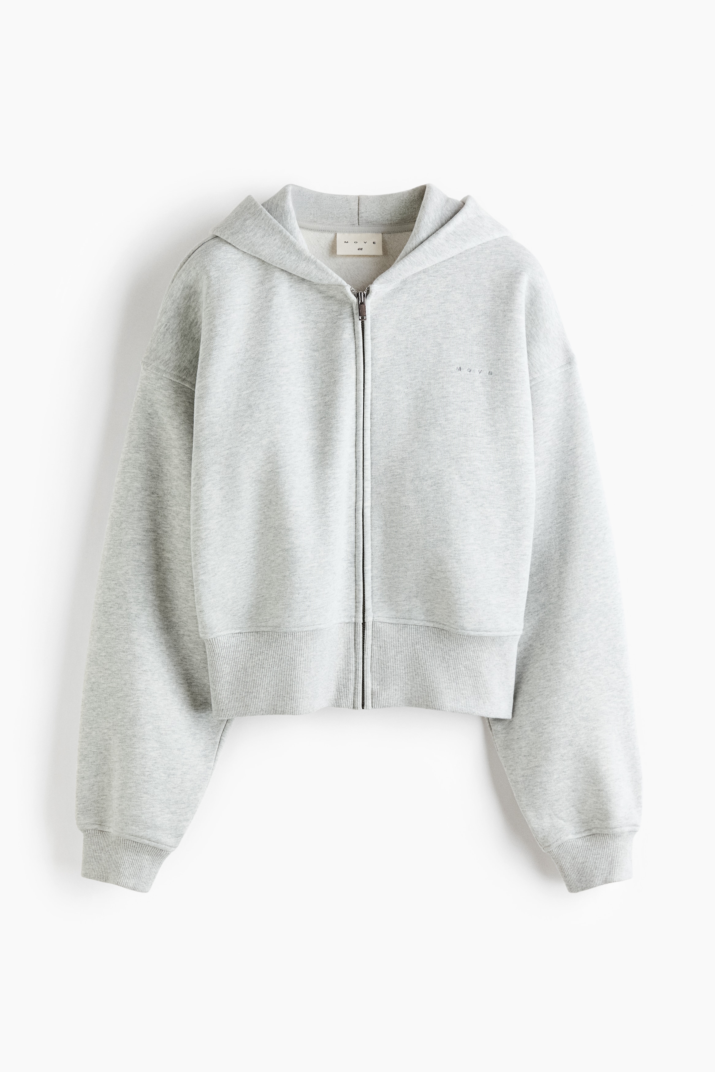 Cropped sports zip-through hoodie - Light grey marl
