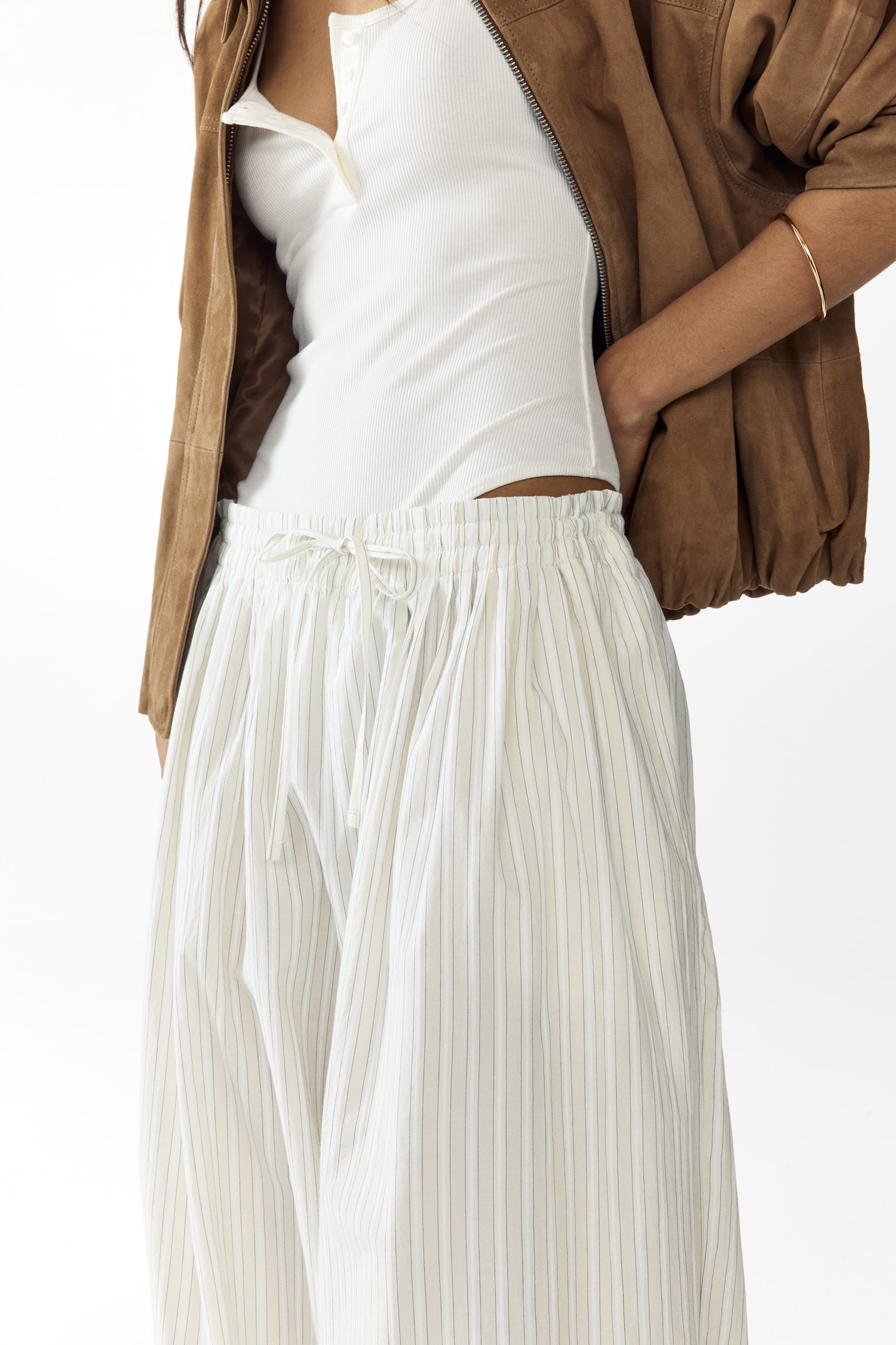 Cotton balloon trousers-Light beige/Striped - 4