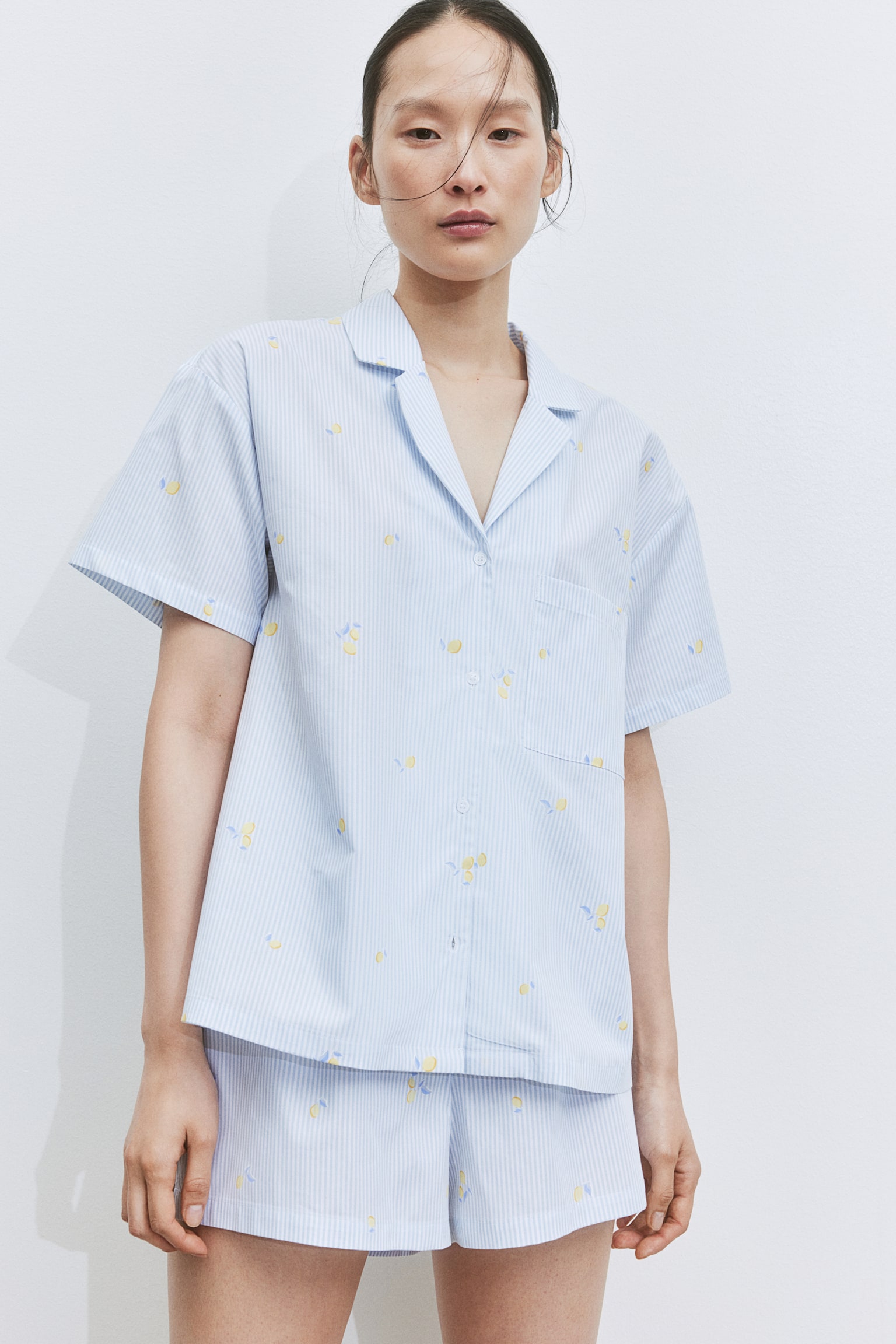 Pyjama Shirt & Shorts Set - Light blue/Stripe - 1