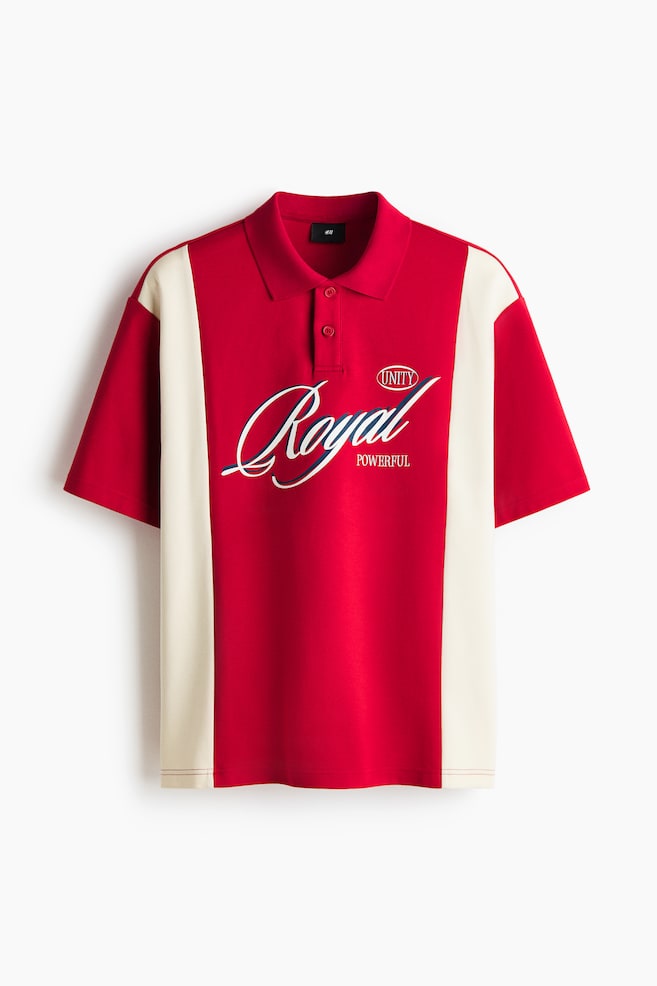 Loose Fit Polo shirt - Red/Colour block - 1