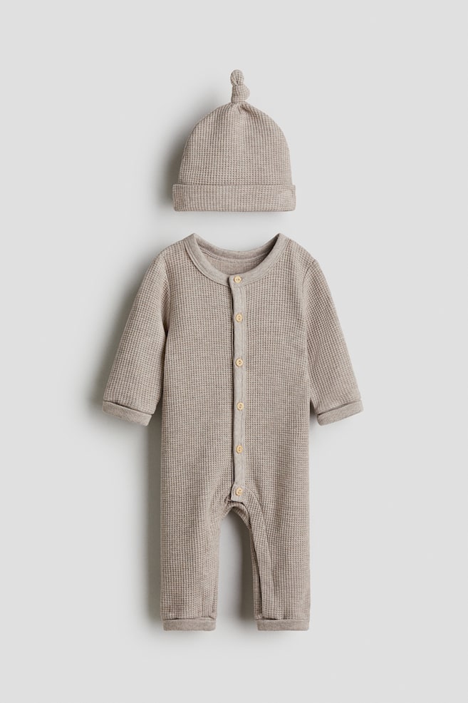 2-piece waffled cotton set - Beige - 1