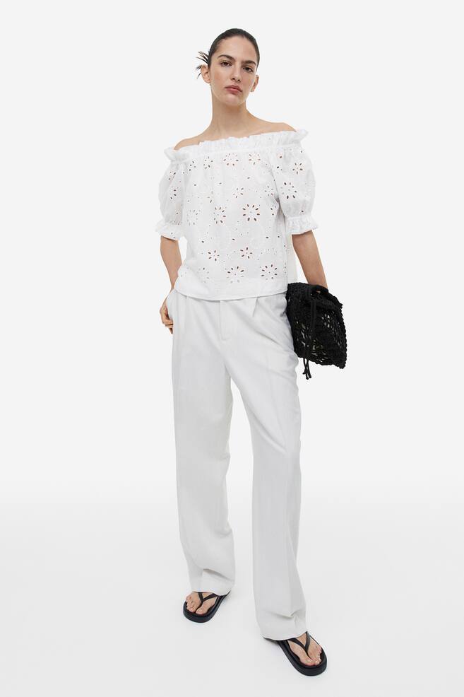 Broderie anglaise off-the-shoulder blouse - White/Red - 6