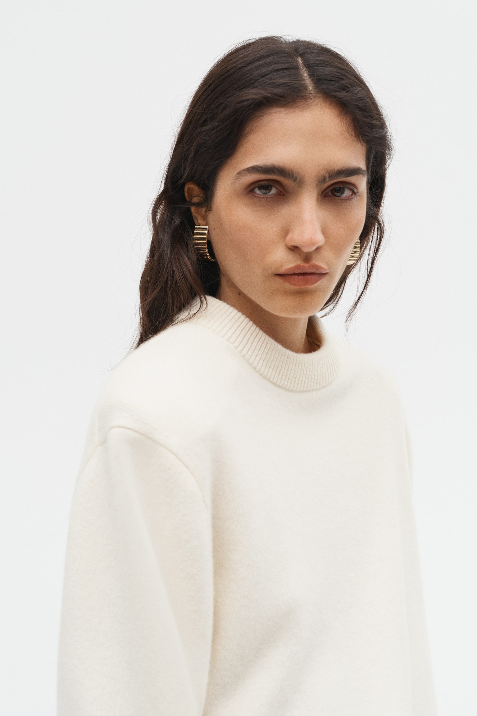 Женский свитер H&M Wool-Blend Sweater with Shoulder Pads, цвет: Светлый бежевый — фото 3