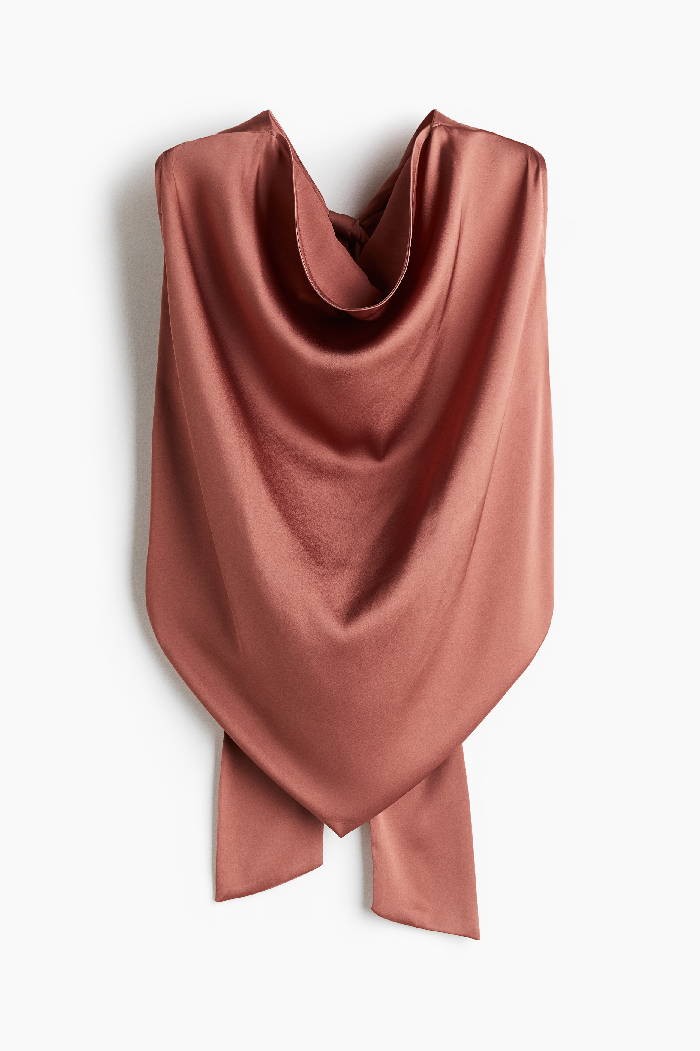 Top de satin cu bretea la gât - Roșu-prăfuit