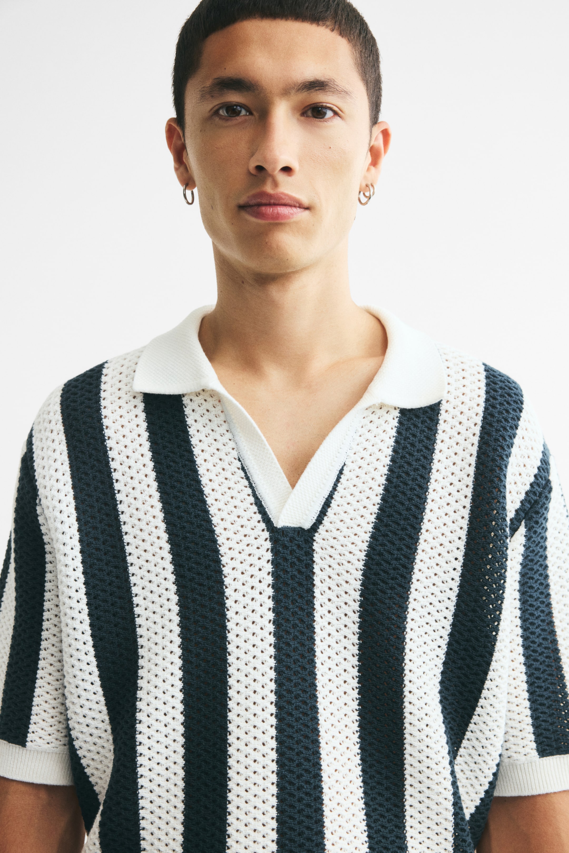 Relaxed-Fit Open-Knit Polo Shirt