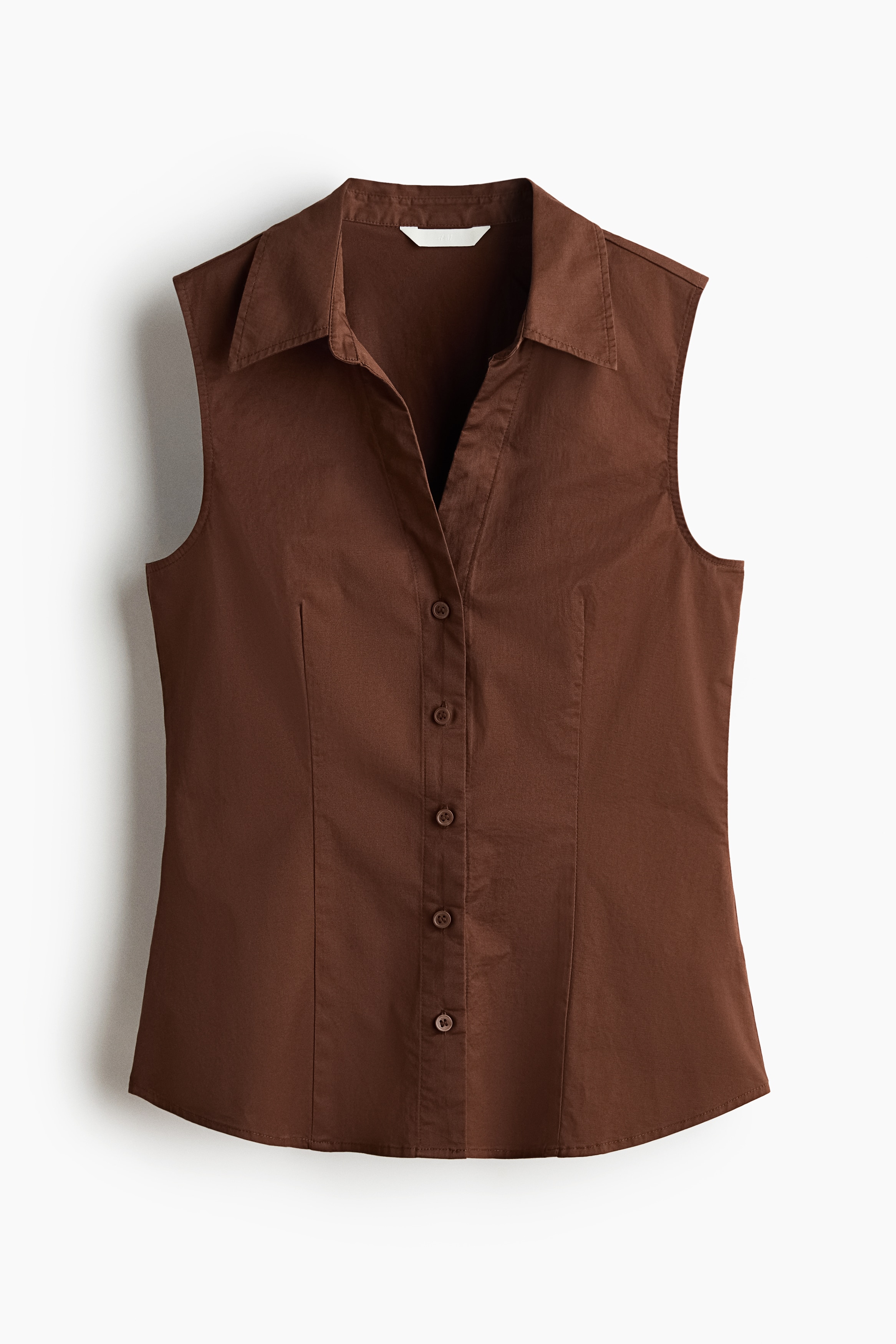 Sleeveless cotton shirt - Dark brown/Cream/Light blue