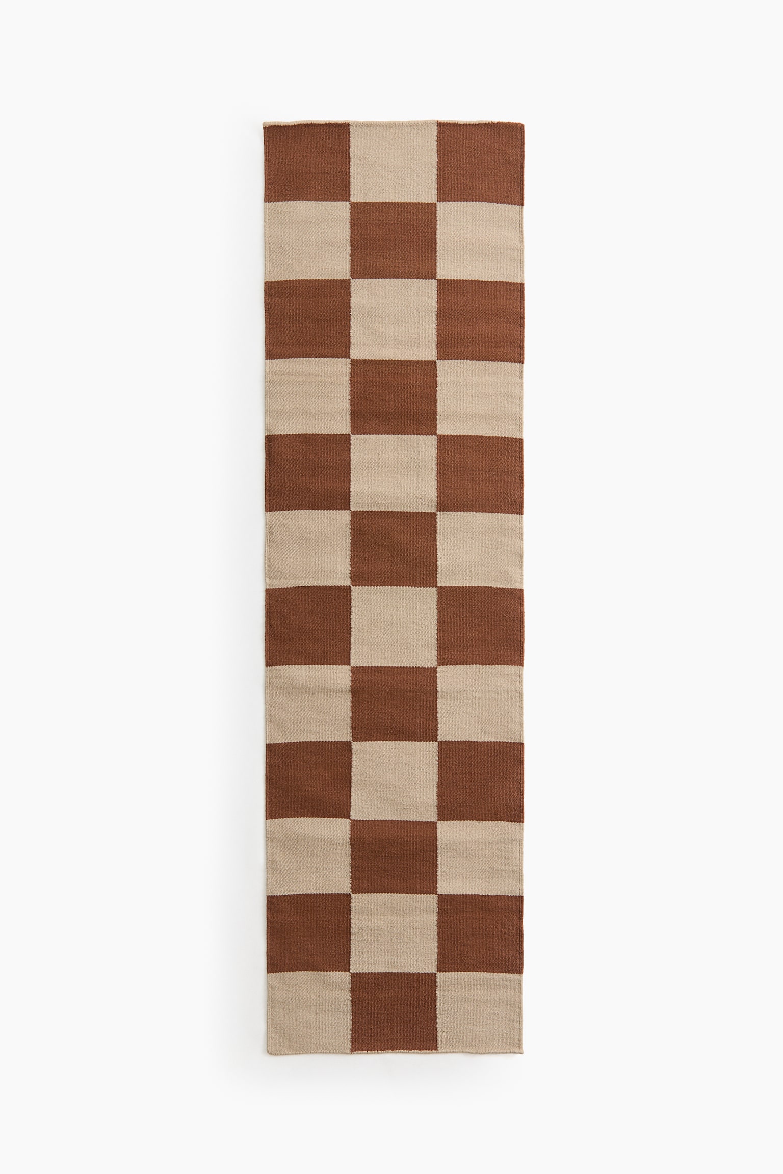 Cotton runner rug - Beige/Brown checked - 1