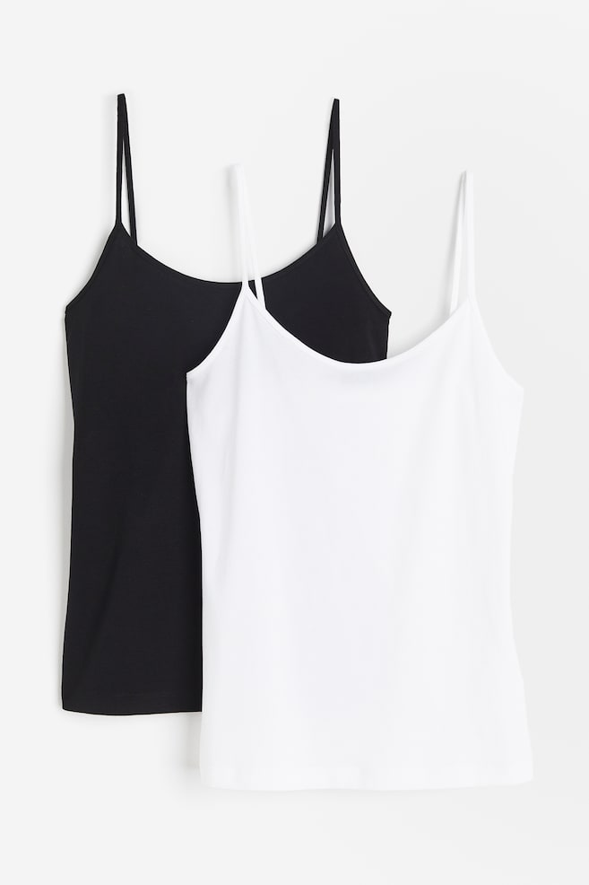 2-pack jersey strappy tops - Black/White - 1