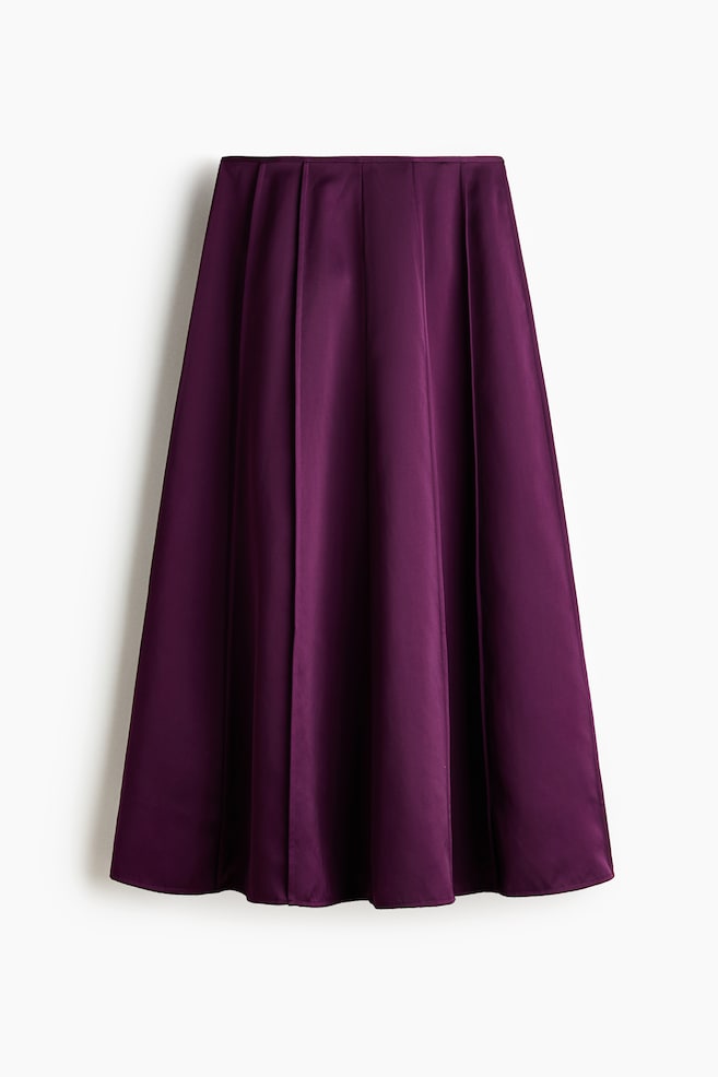 Flared Satin Skirt - Dark purple/Light beige - 1
