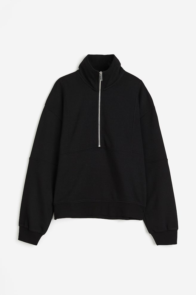 Zip-top sweatshirt - Black/Light grey marl/White - 2