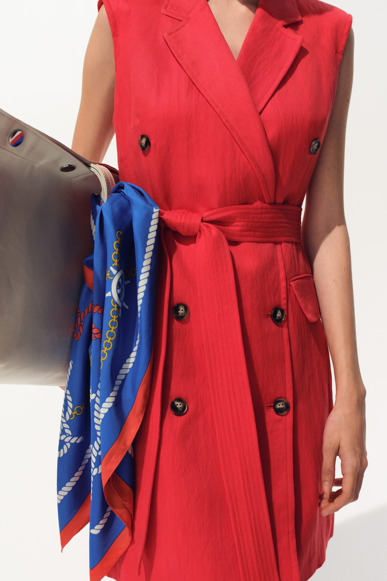 Linen-blend blazer dress - Red/Cream/Striped - 1