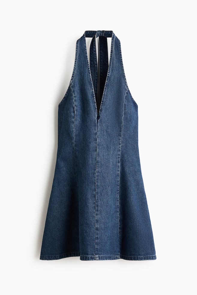 Denim Halterneck Dress - Denim blue/White - 1