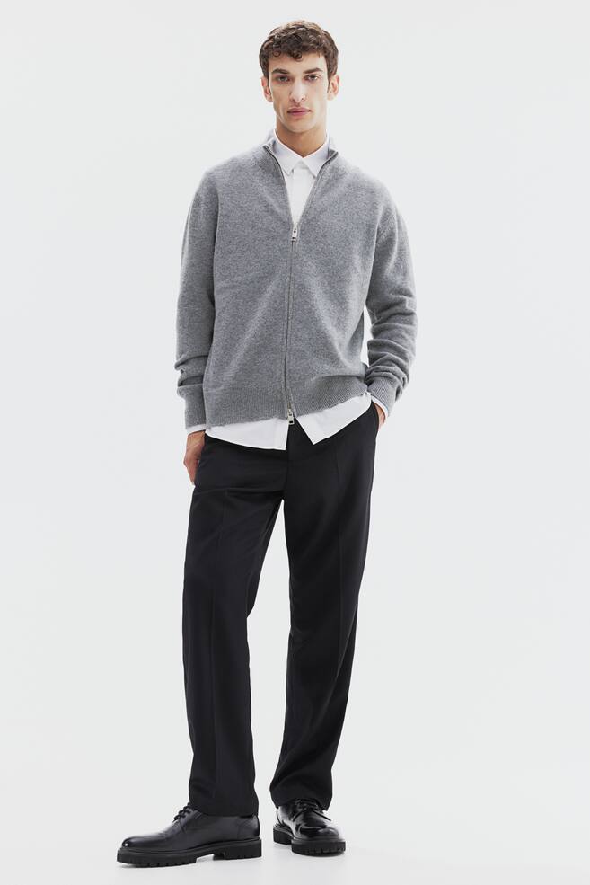 Regular Fit Wool zip-through cardigan - Grey marl/Dark blue - 4