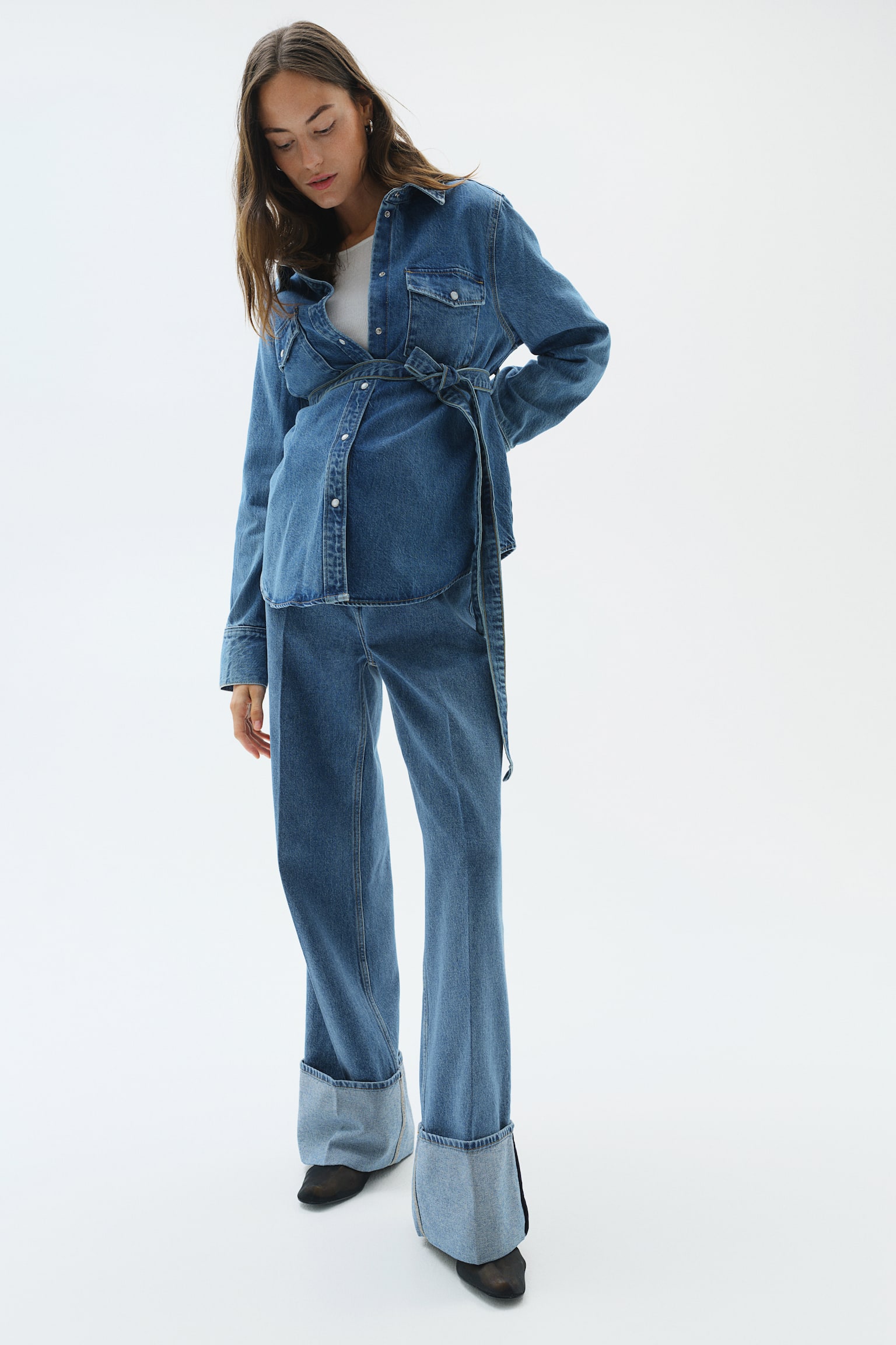 MAMA Tie-belt denim shirt - Denim blue/Dark denim grey - 6