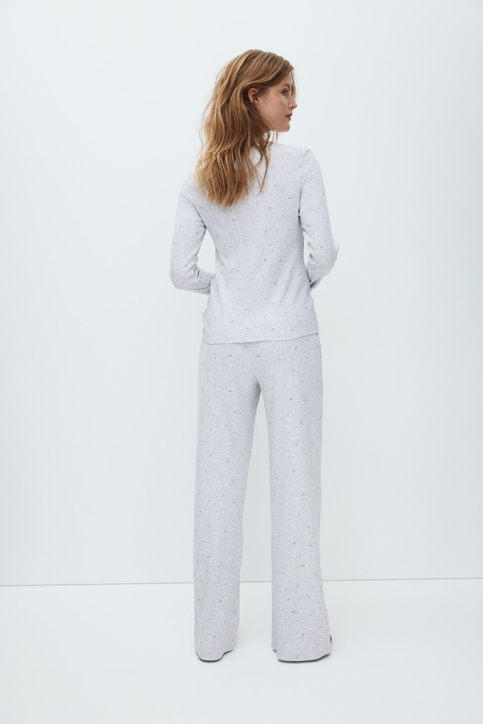 MAMA Pidžama od rupičastog žerseja - Sivi lapor/cvetni dezen/Crna - 4