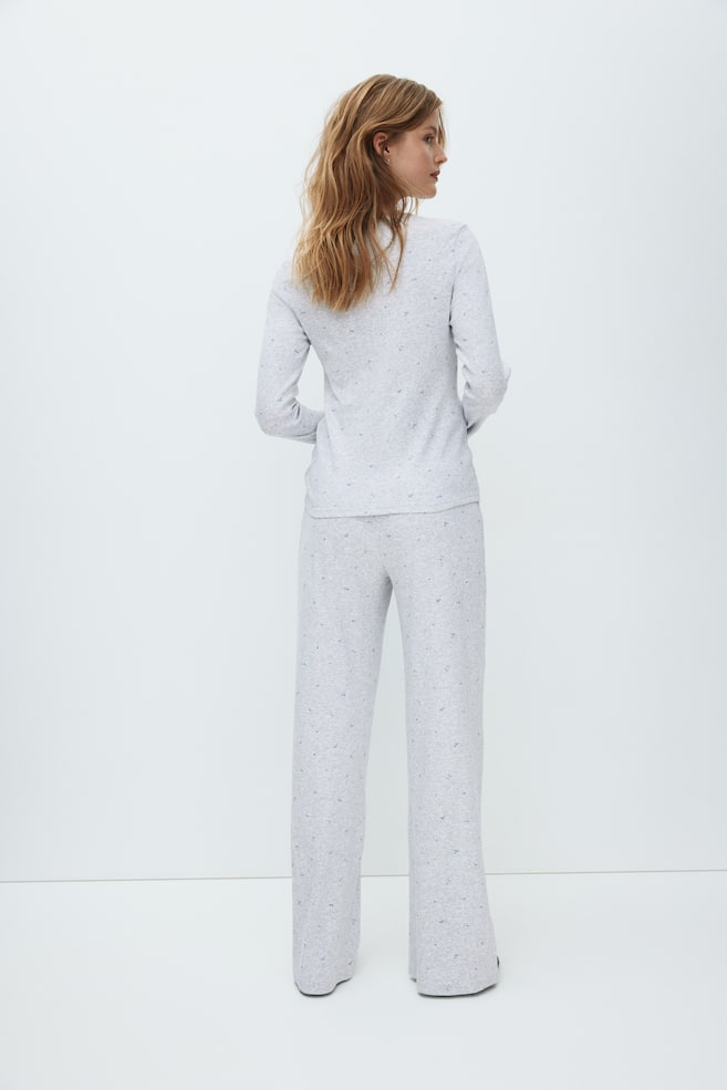 MAMA Pyjamas i pointelletrikot-Gråmelert/Blomstret - 4