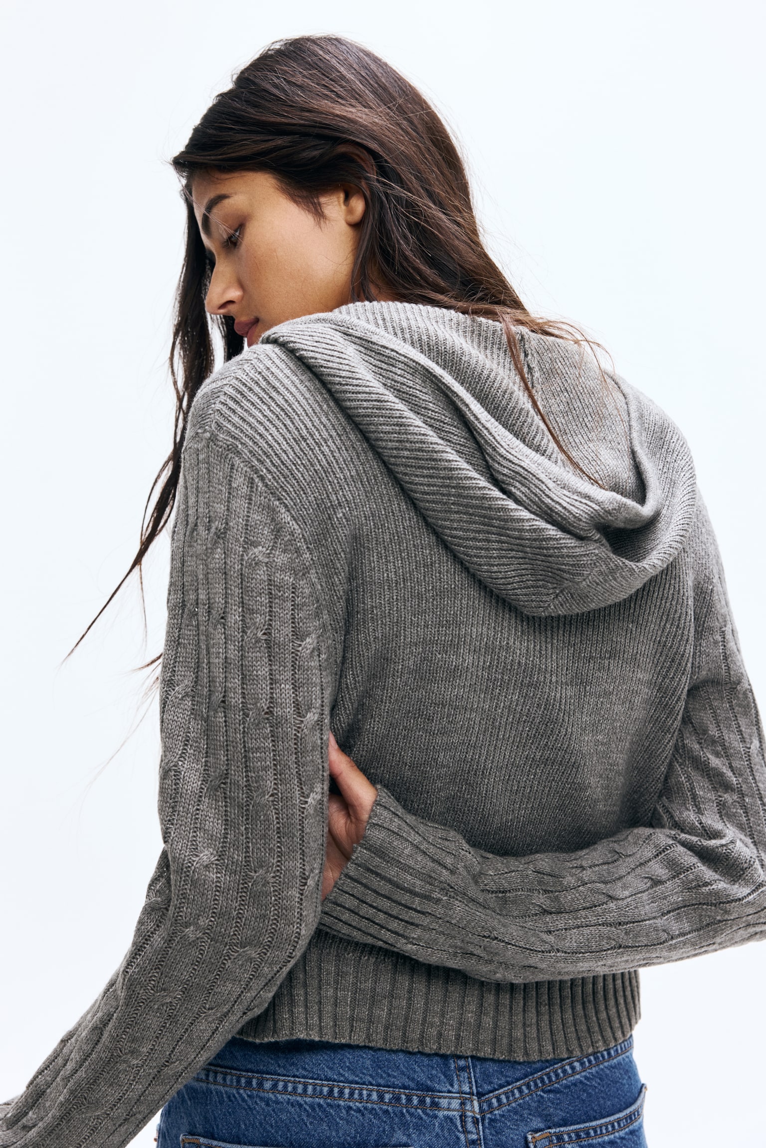 Zip-through hooded cardigan - Grey marl/Light beige - 4