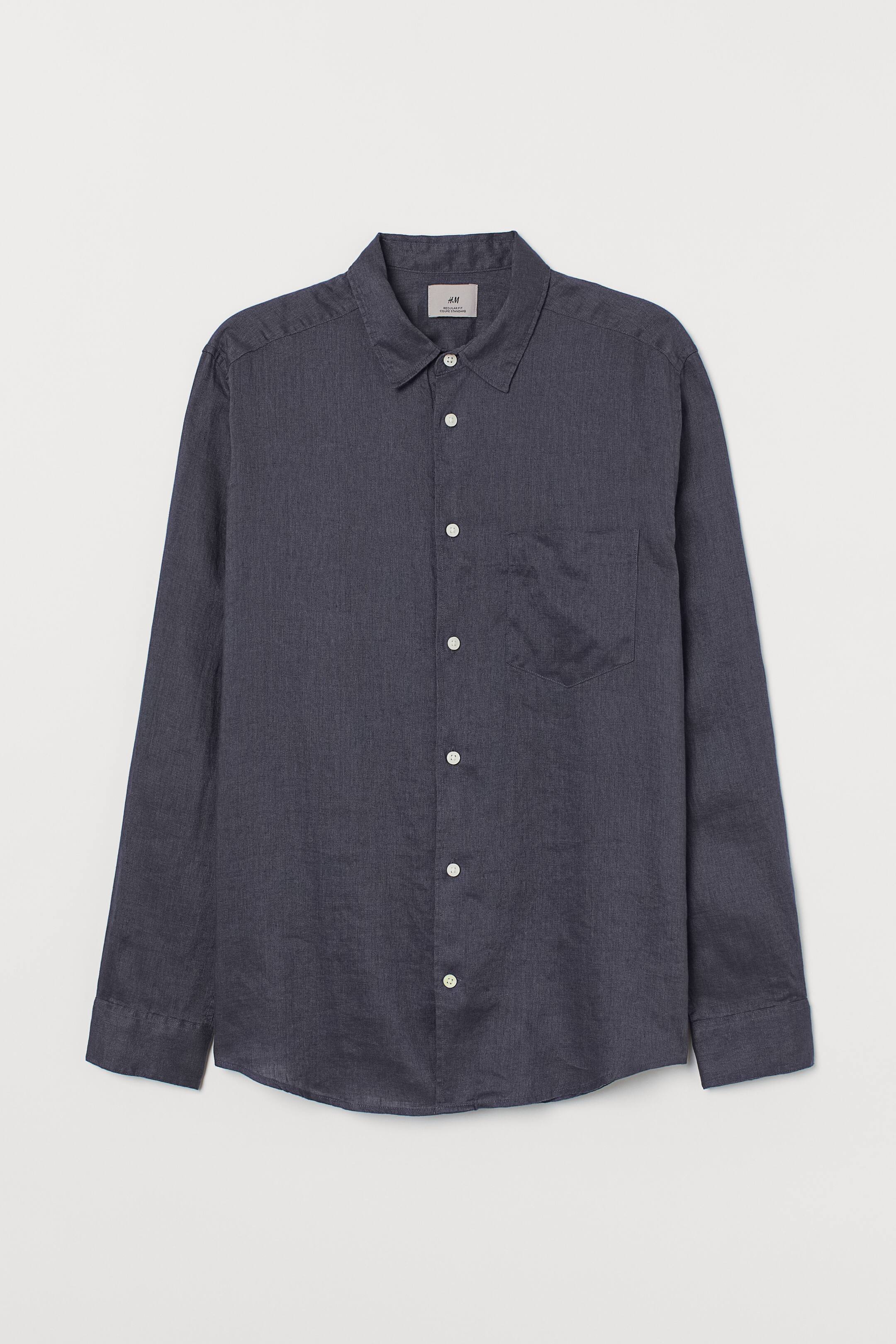 View larger image: Regular Fit Linen shirt - Dark blue - Men | H&M 1