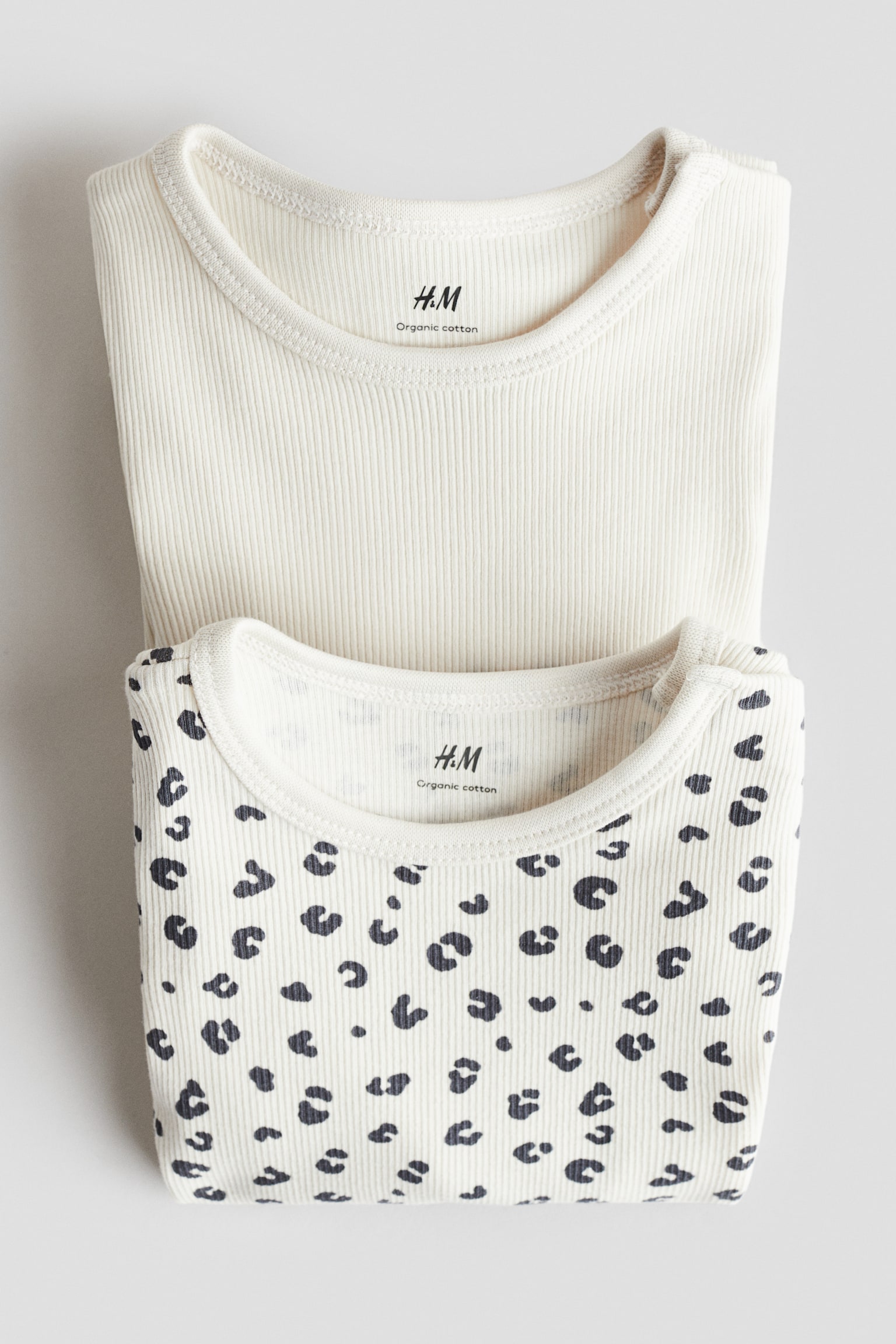 長袖ボディスーツ 2枚セット - ライトベージュ／レオパードプリント/ソフトピンク／ホワイト/ライトピンク／アップル/ライトブラウン／ベア/ダスティピンク／ハート/ホワイト／ハート - 2