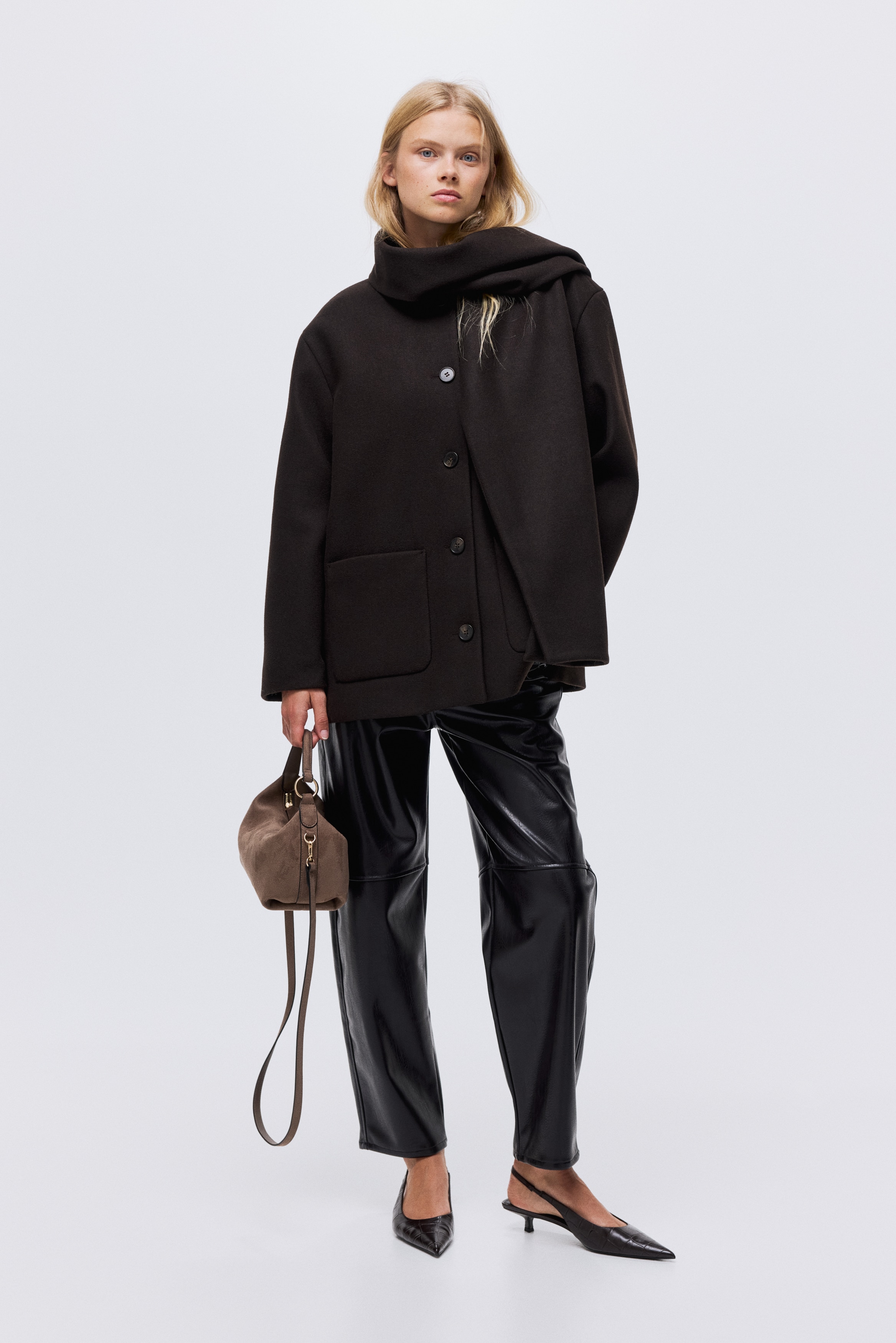 H & M - マフラーディテールコート - ブラウン