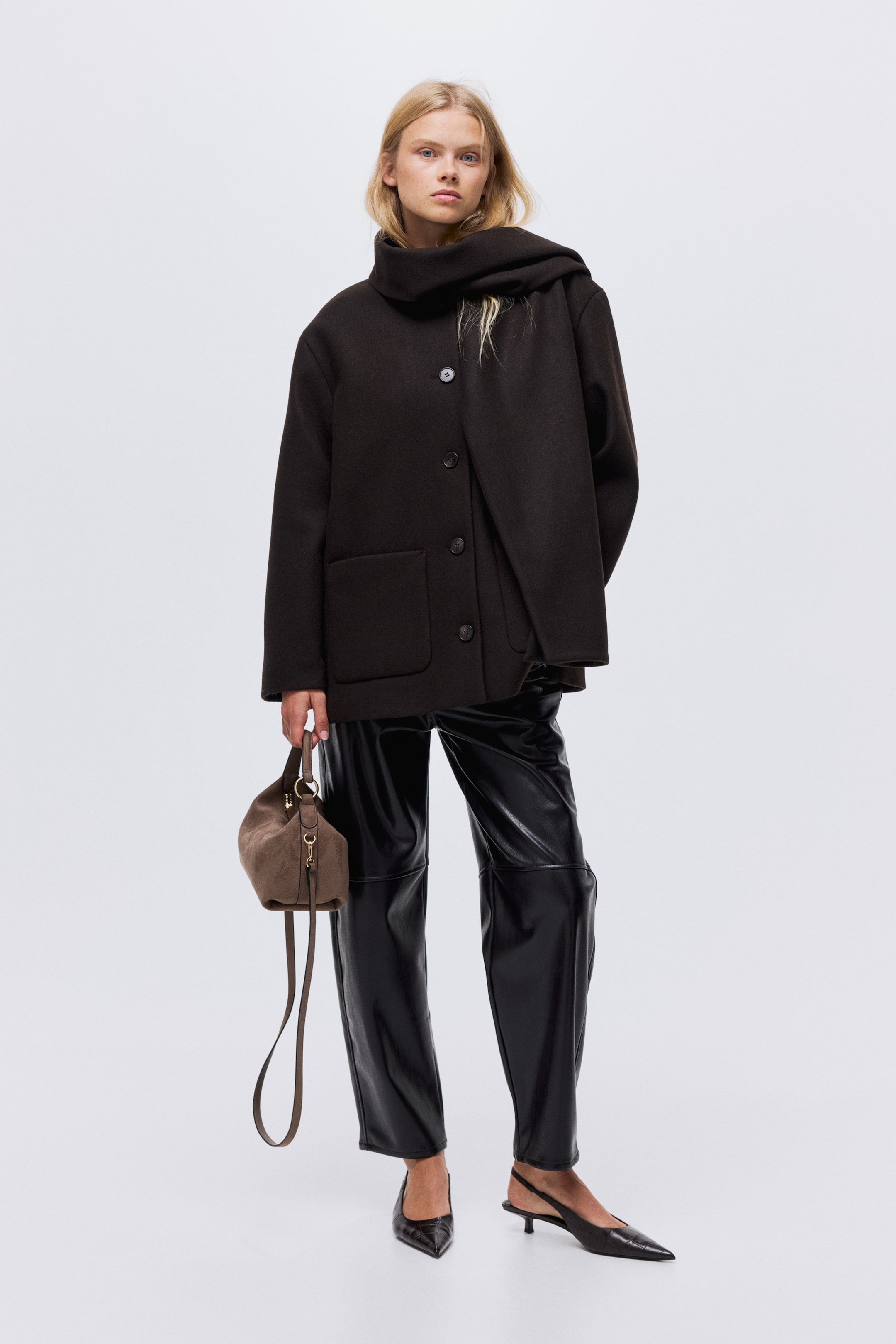 View larger image: Scarf-detail coat - Dark brown - Ladies | H&M IE 1