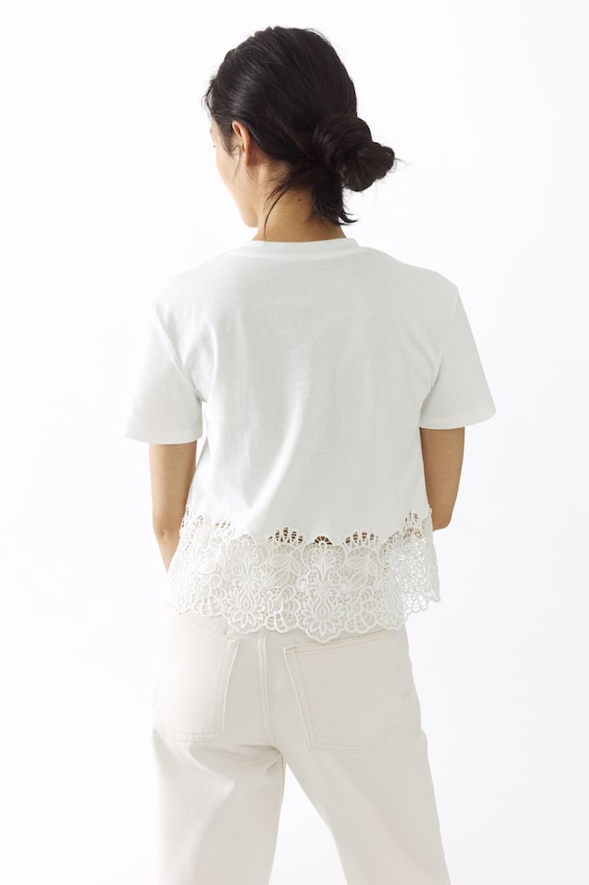 Lace-trimmed T-shirt-White - 3