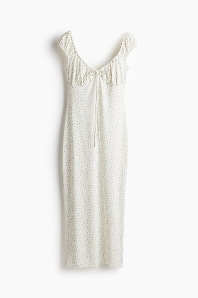 Drawstring-detail bodycon dress - Cream/Floral - 1