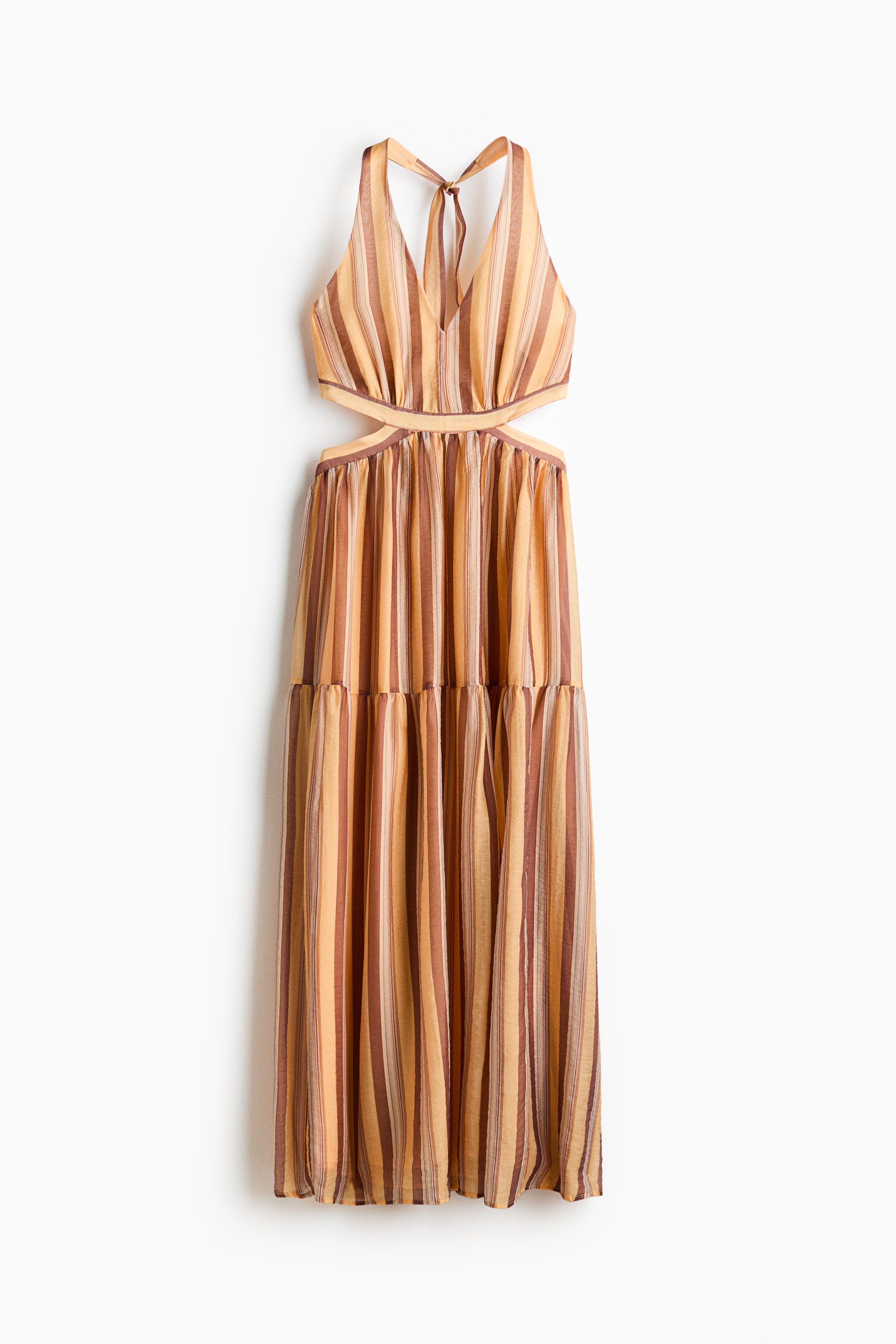 Cut-out halterneck dress - Light orange/Striped
