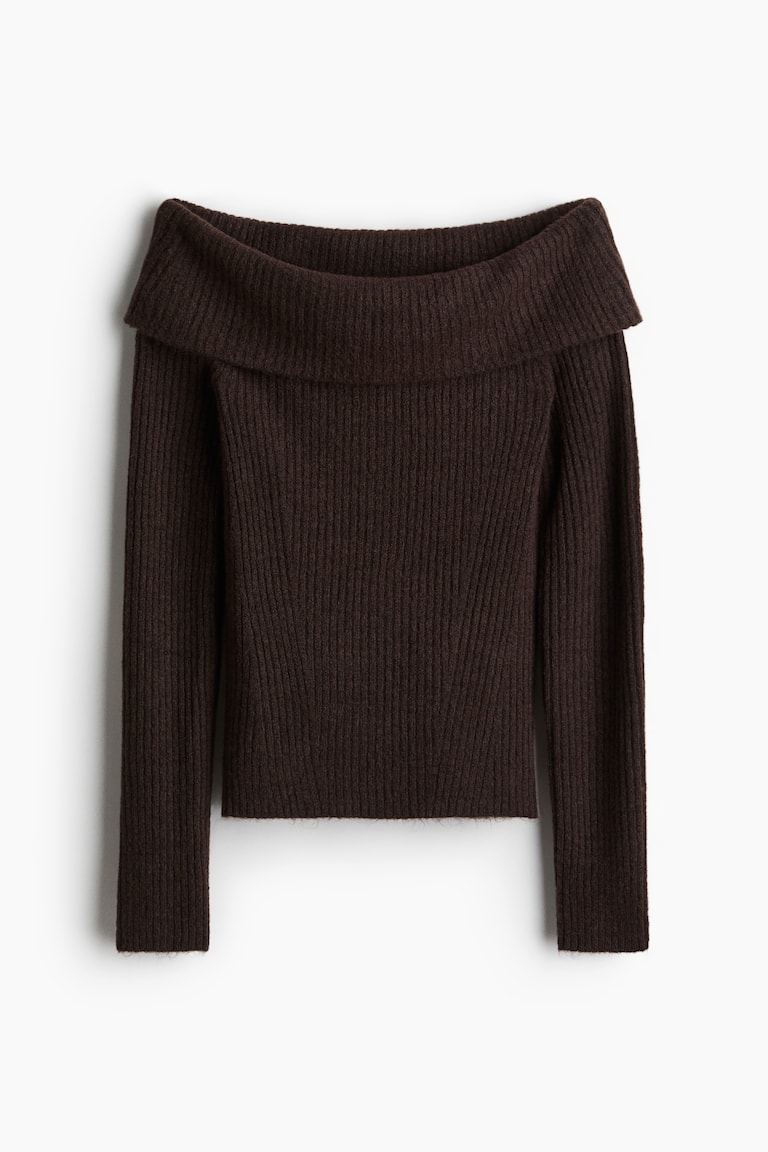 Top épaules nues en maille côtelée - Marron foncé - FEMME | H&M FR